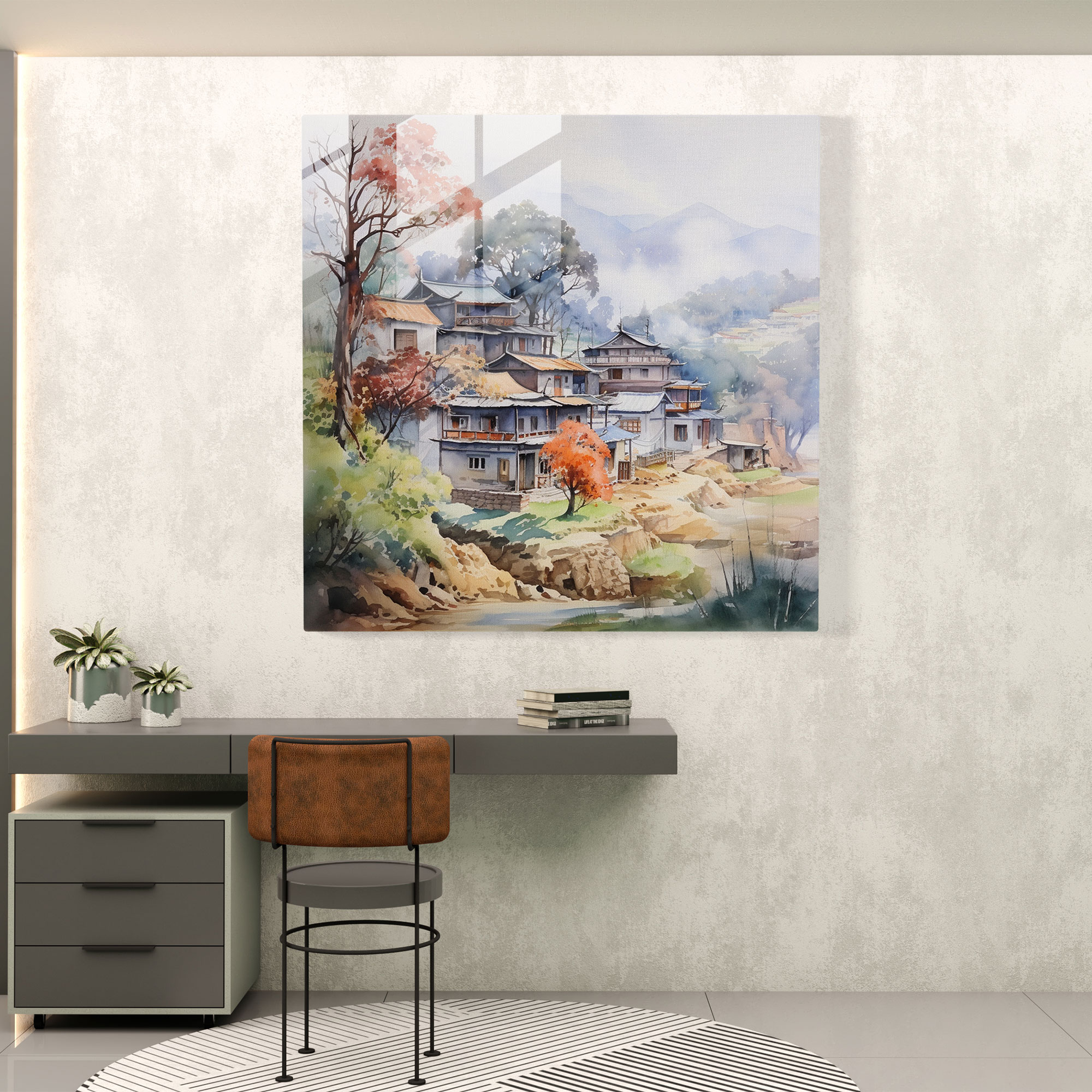 Anatolia Watercolor Glass Print - Anatolia, Landscape, Home Decoration, Glass Print