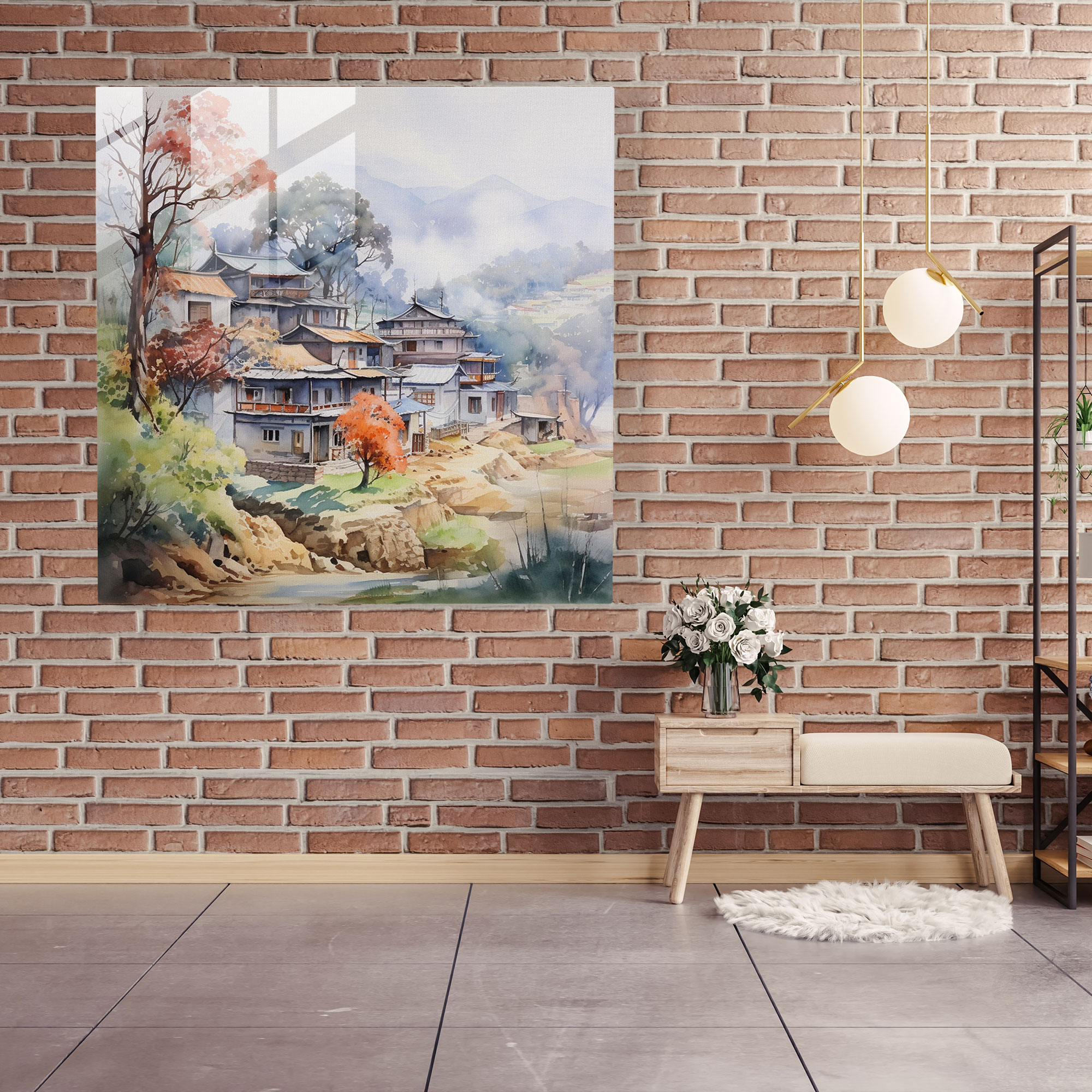 Anatolia Watercolor Glass Print - Anatolia, Landscape, Home Decoration, Glass Print