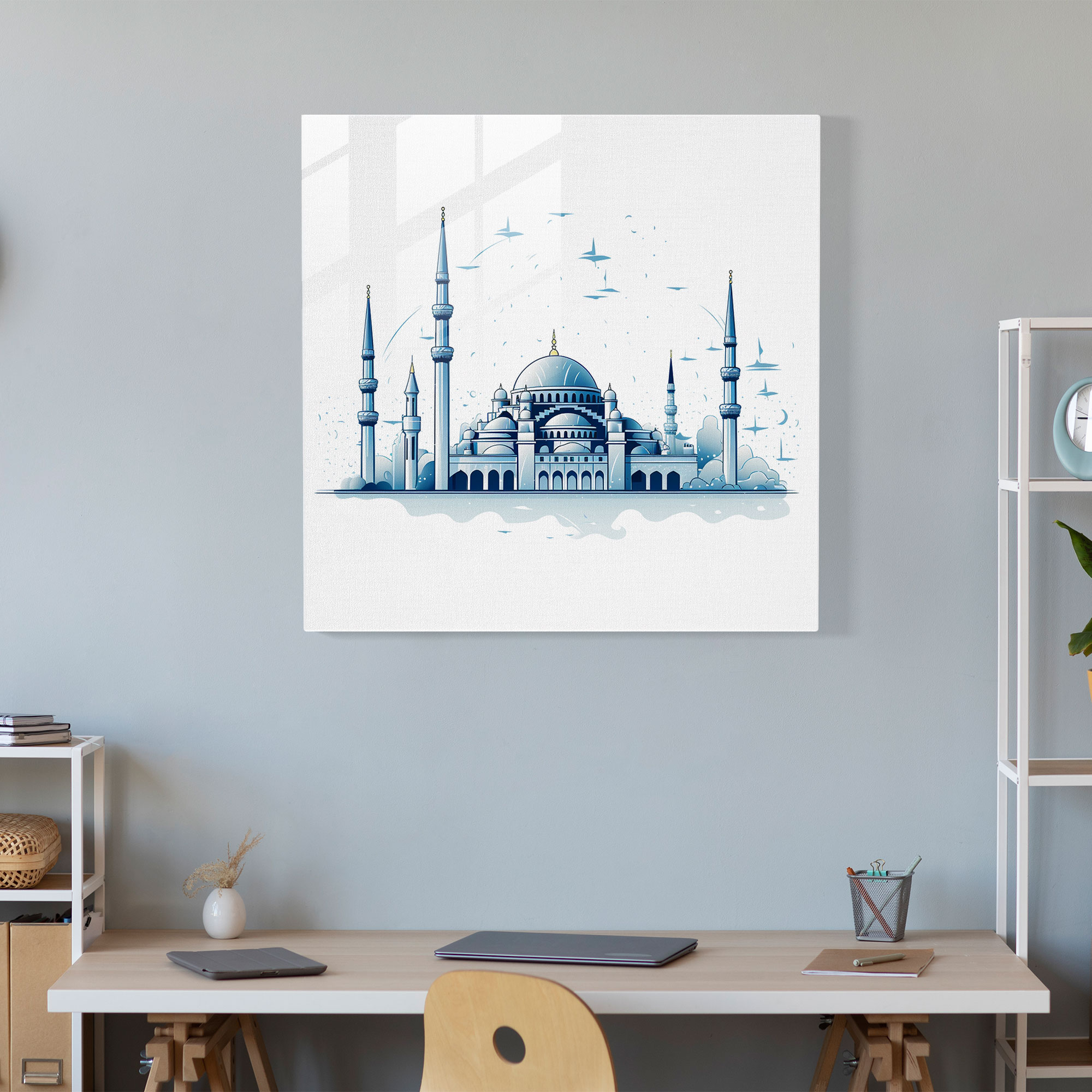 Anadolu Minimalist Cam Tablo - Anadolu Sultanahmet Camii Temiz Beyaz Arka Fon Zarafet