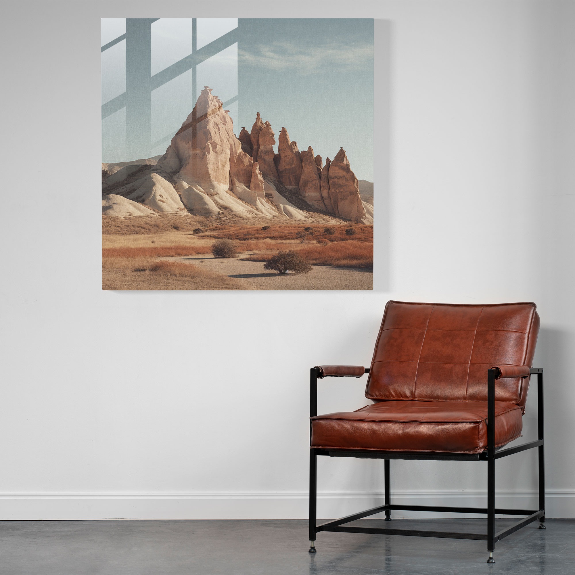 Anatolian Serenity Glass Print - Anatolia, Modern Art, Rock Formations, Cappadocia