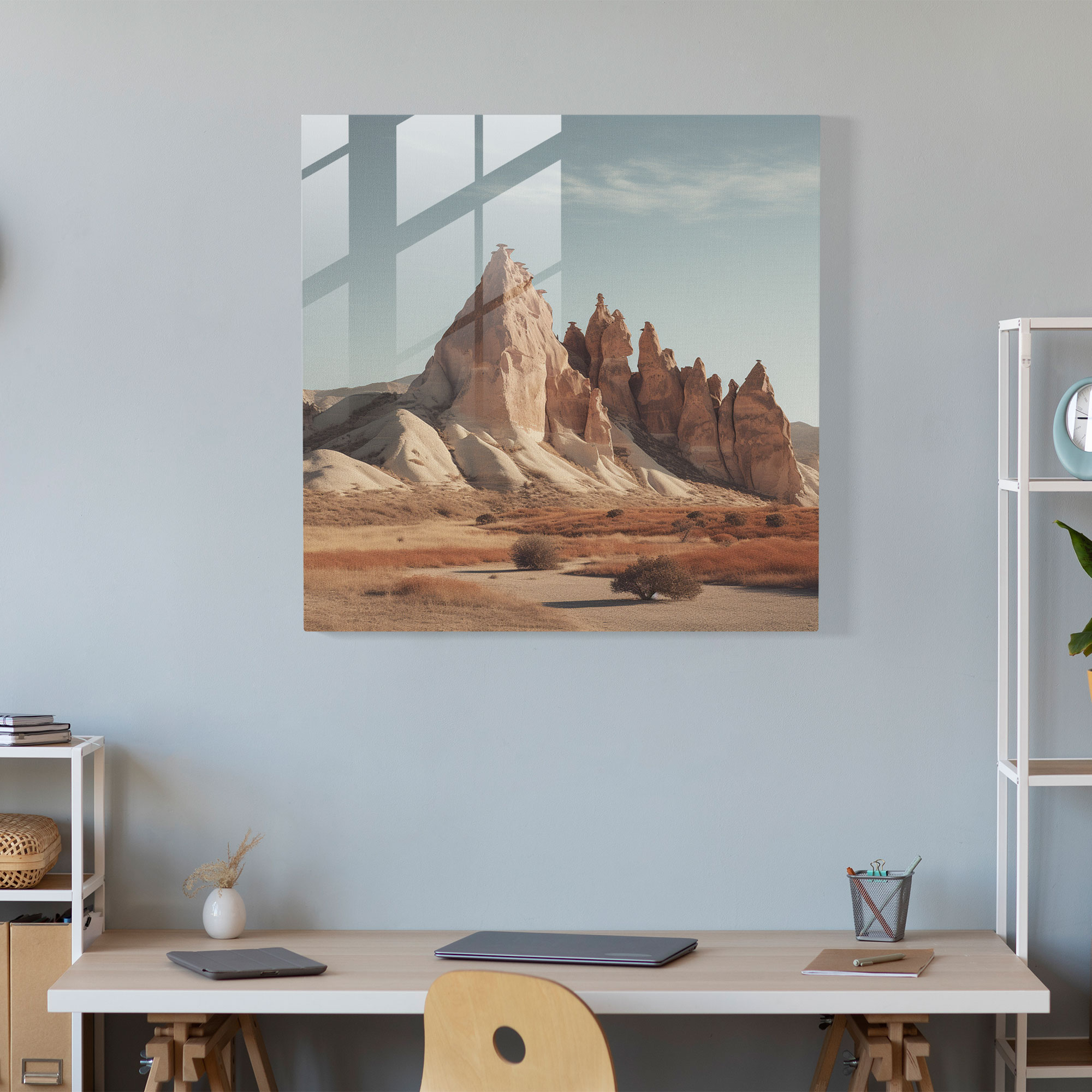 Anatolian Serenity Glass Print - Anatolia, Modern Art, Rock Formations, Cappadocia