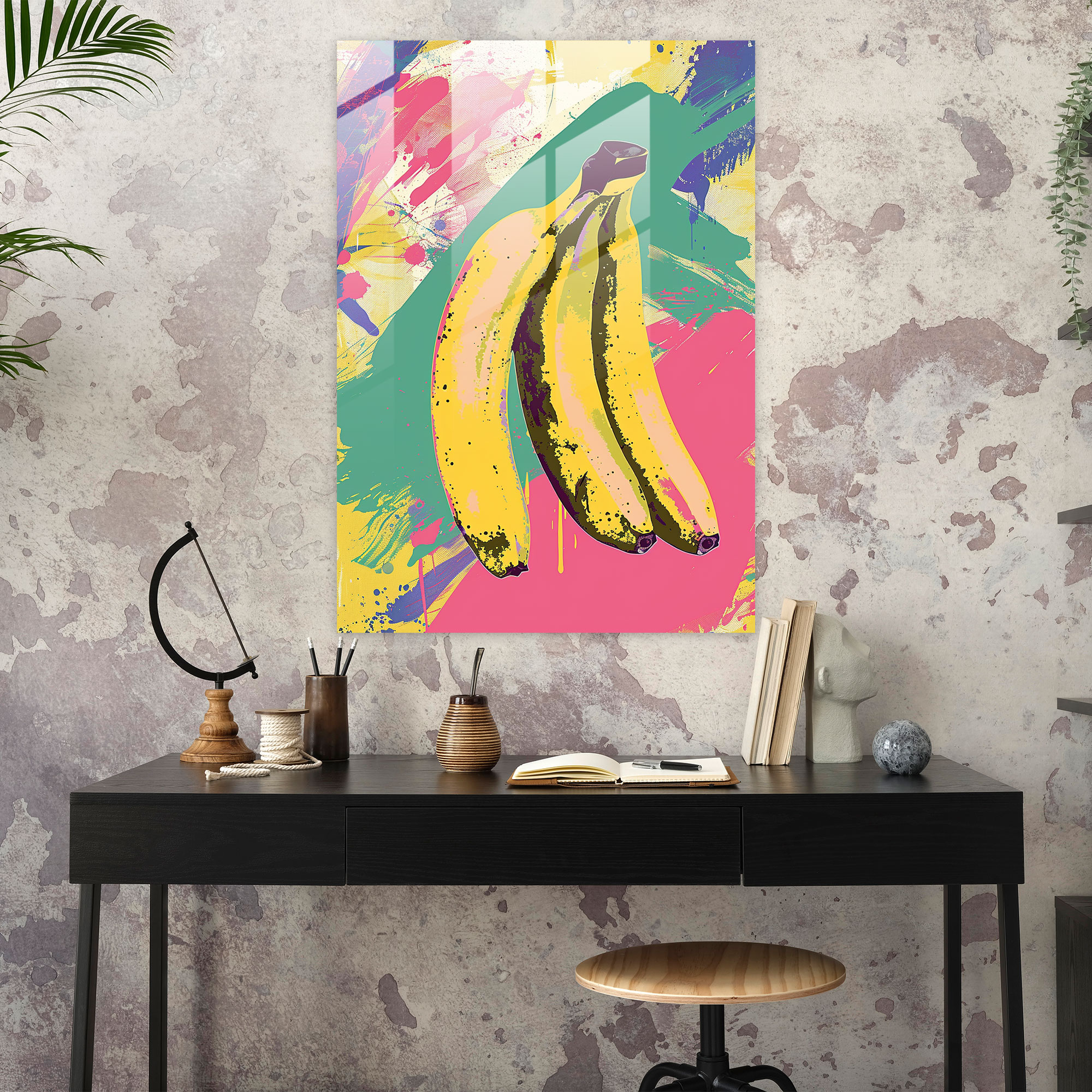Andy Warhol Glass Art: Banana Illustration - Andy Warhol, Illustration, Modern Art, Wall Decoration