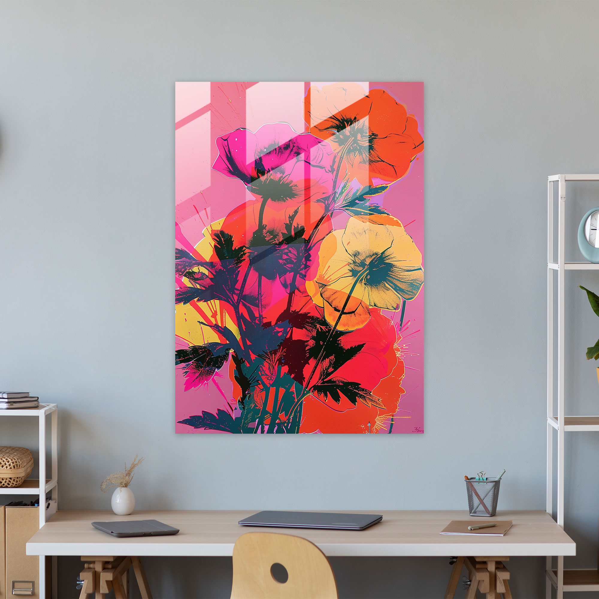 Andy Warhol Glass Print Flower Silkscreen - Andy Warhol, Home Decoration, Flowers, Glass Print
