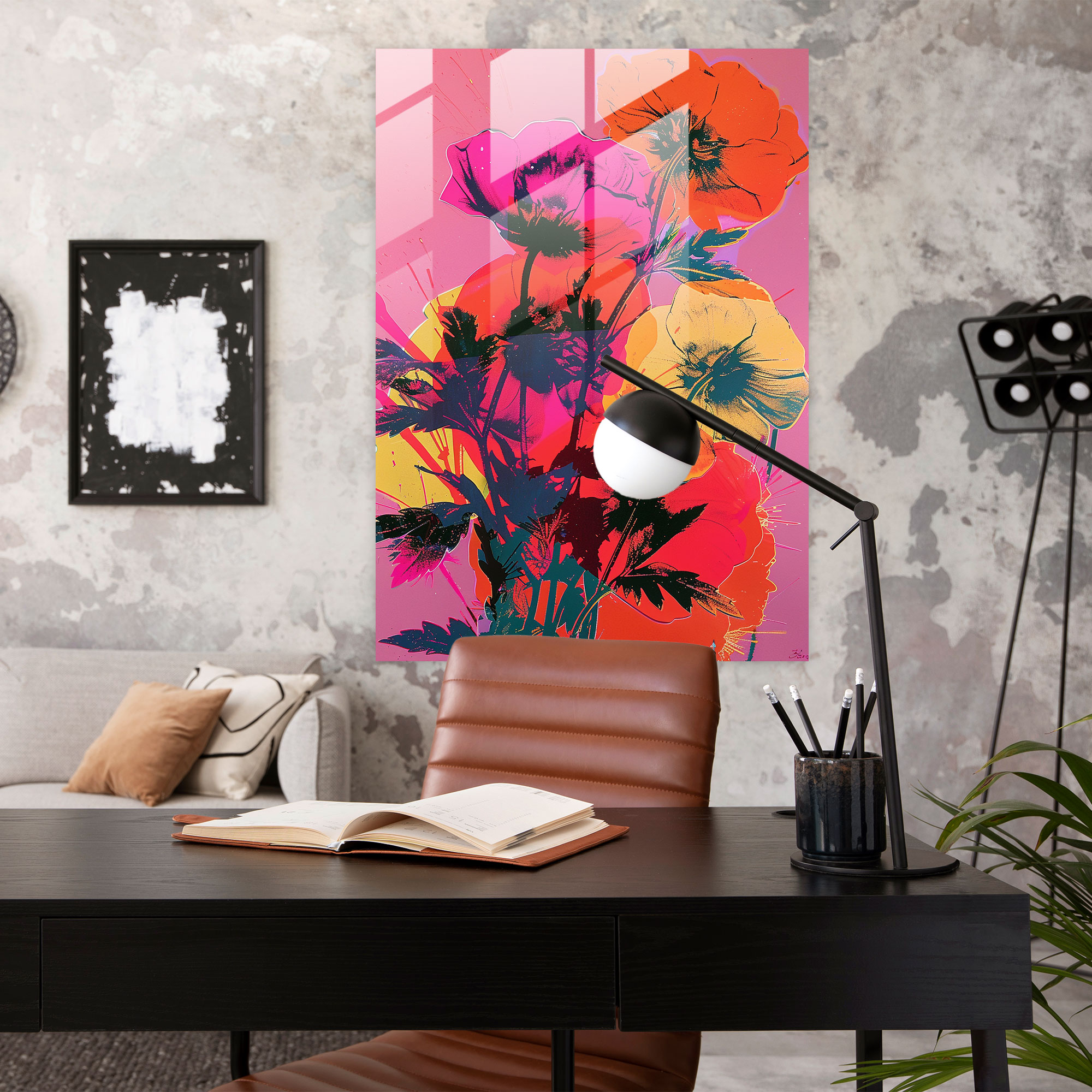Andy Warhol Glass Print Flower Silkscreen - Andy Warhol, Home Decoration, Flowers, Glass Print