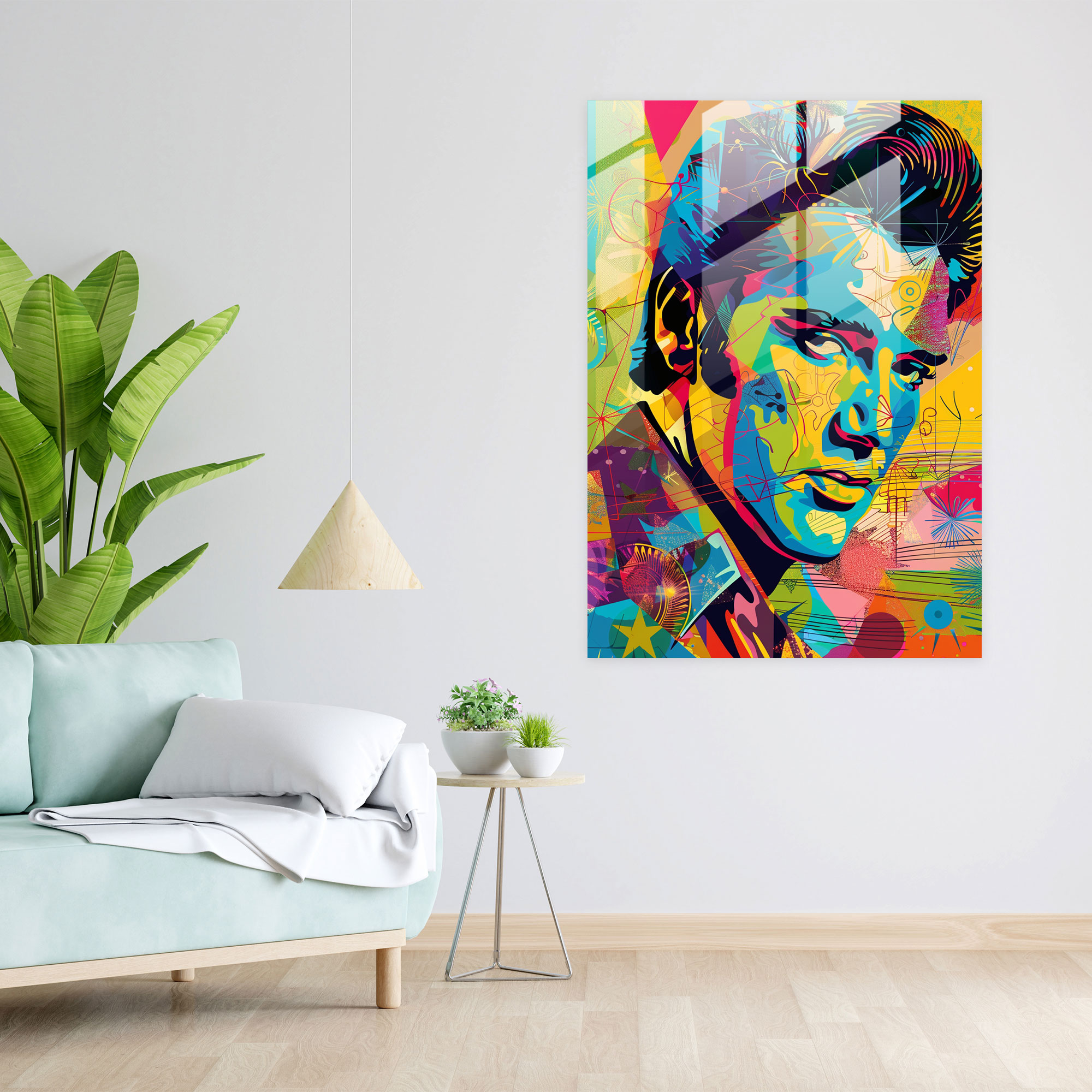 Andy Warhol Cam Tablo Elvis Portresi - Modern Sanat Dinamik Renkler