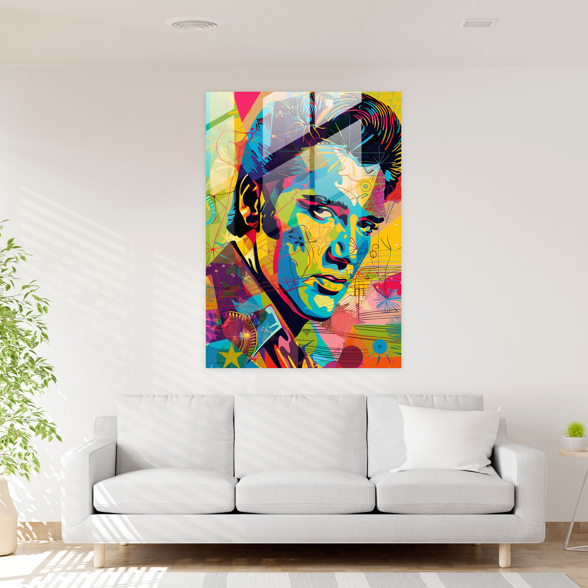 Andy Warhol Cam Tablo Elvis Portresi - Modern Sanat Dinamik Renkler