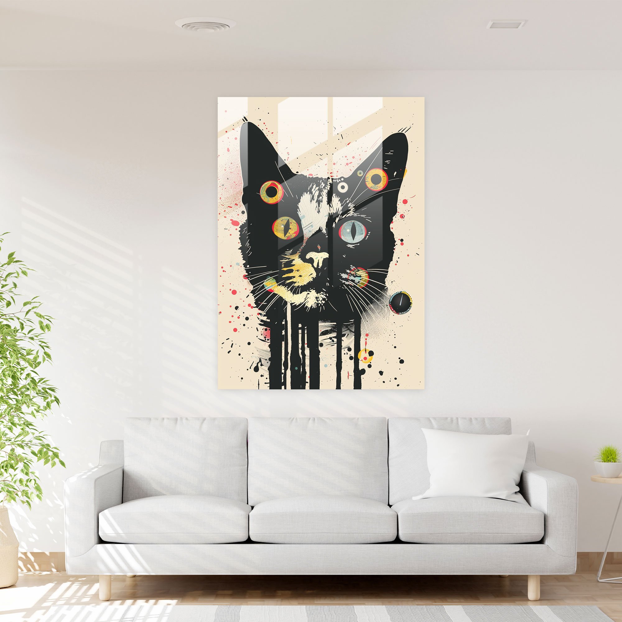 Andy Warhol Cam Tablo Sıradışı Kedi - Andy Warhol Kedi Sanatı Cam Duvar Sanatı Sıradışı Tasarım