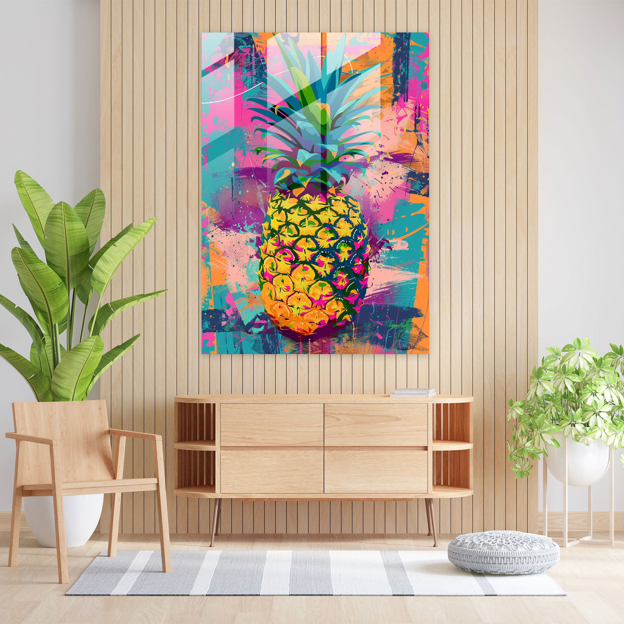 Andy Warhol Cam Tablo Ananas Portresi - Ananas Desenli Modern Sanat Eseri