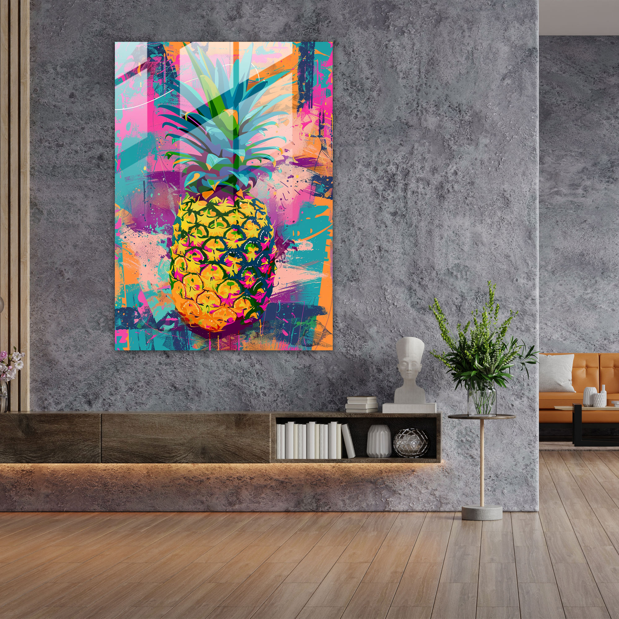 Andy Warhol Cam Tablo Ananas Portresi - Ananas Desenli Modern Sanat Eseri