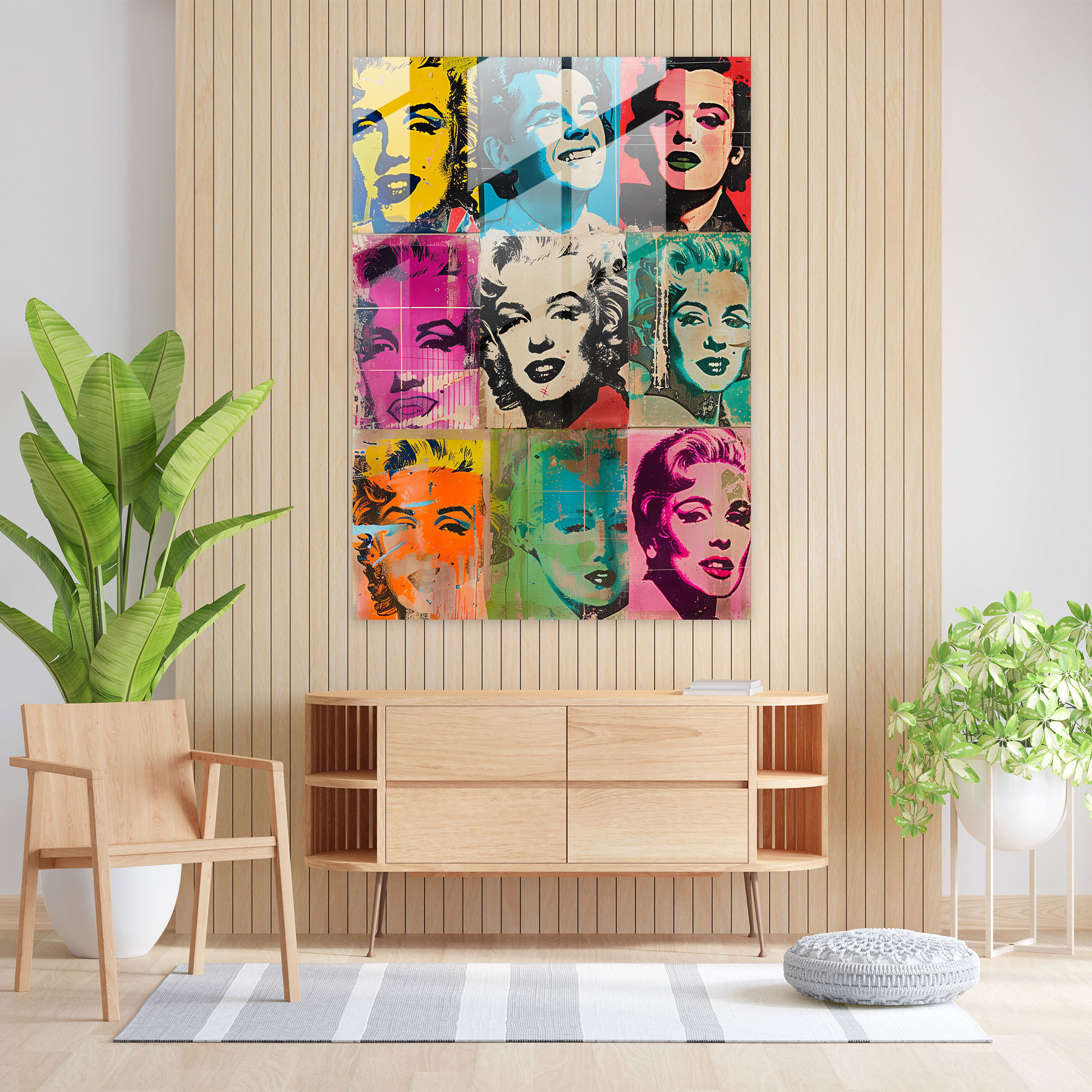 Andy Warhol Cam Duvar Sanatı Ünlü Kolaj - Kanvas Tablo Cam Sanat Cam Duvar Sanatı
