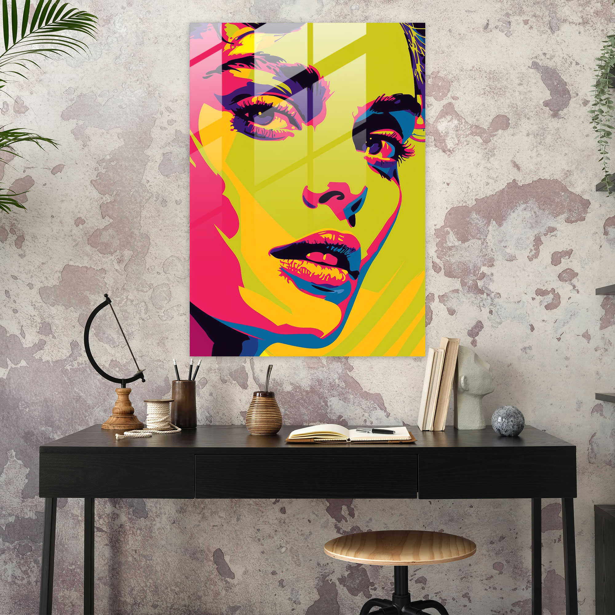 Andy Warhol Cam Tablo - Canlı Pop Sanat Portresi - Andy Warhol Cam Duvar Sanatı Canlı Cam Sanatı