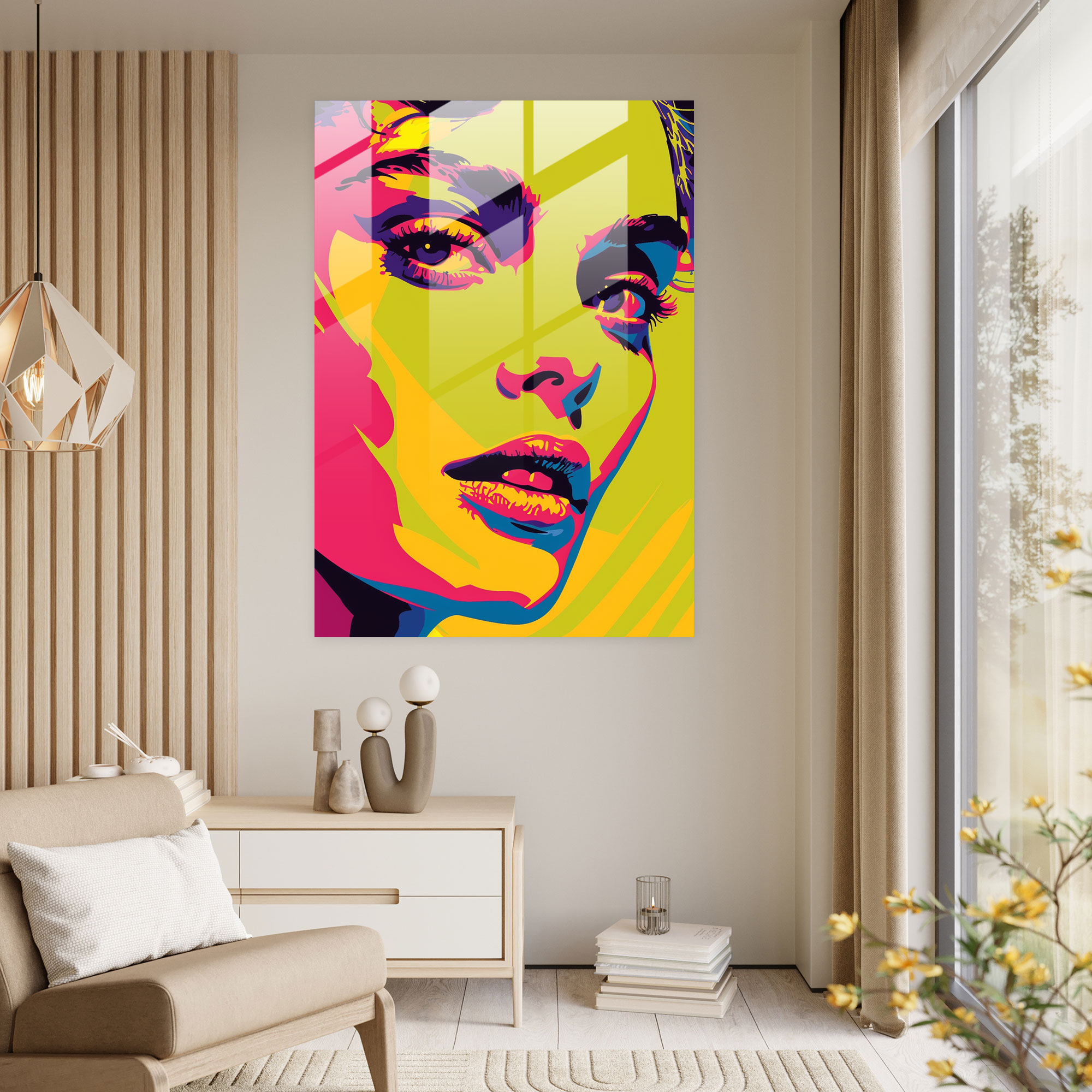 Andy Warhol Cam Tablo - Canlı Pop Sanat Portresi - Andy Warhol Cam Duvar Sanatı Canlı Cam Sanatı