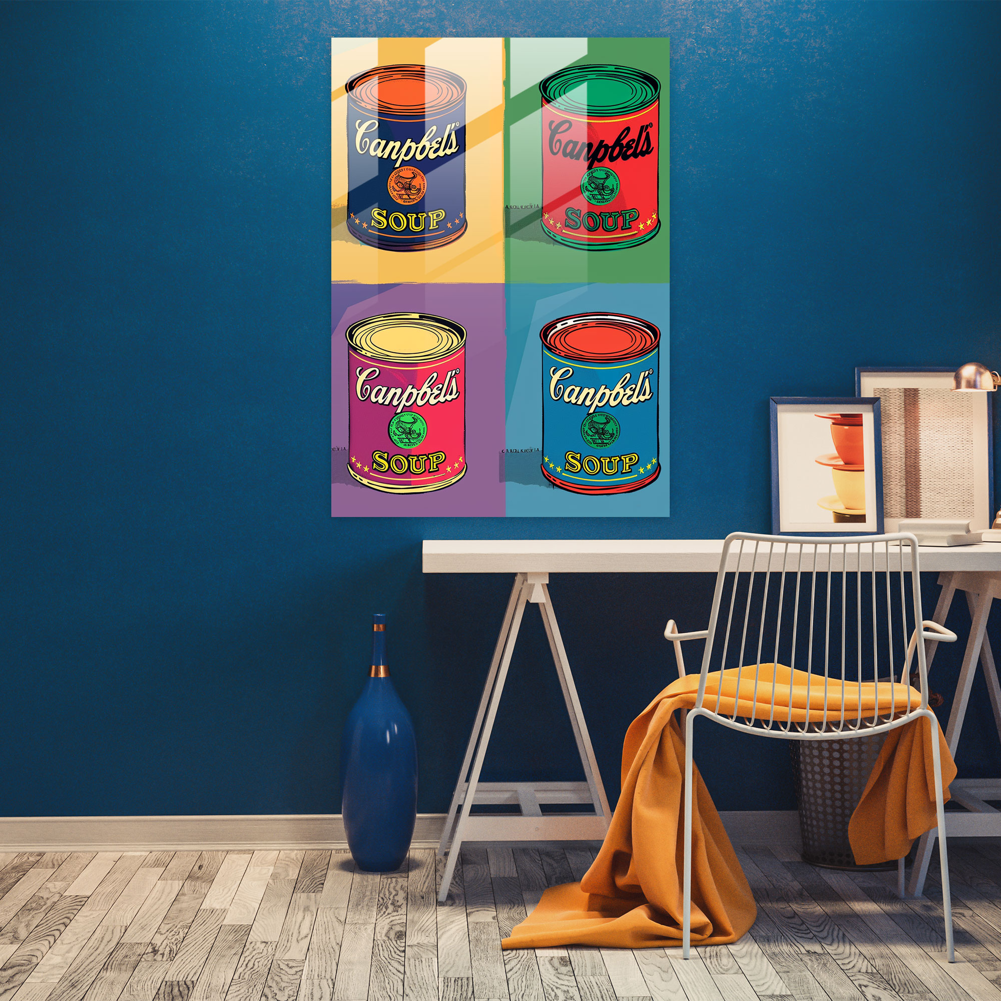 Andy Warhol Çam Tablo Çorba Kutusu Duvar Süsü - Modern Sanat Cam Sanat Duvar Süsü