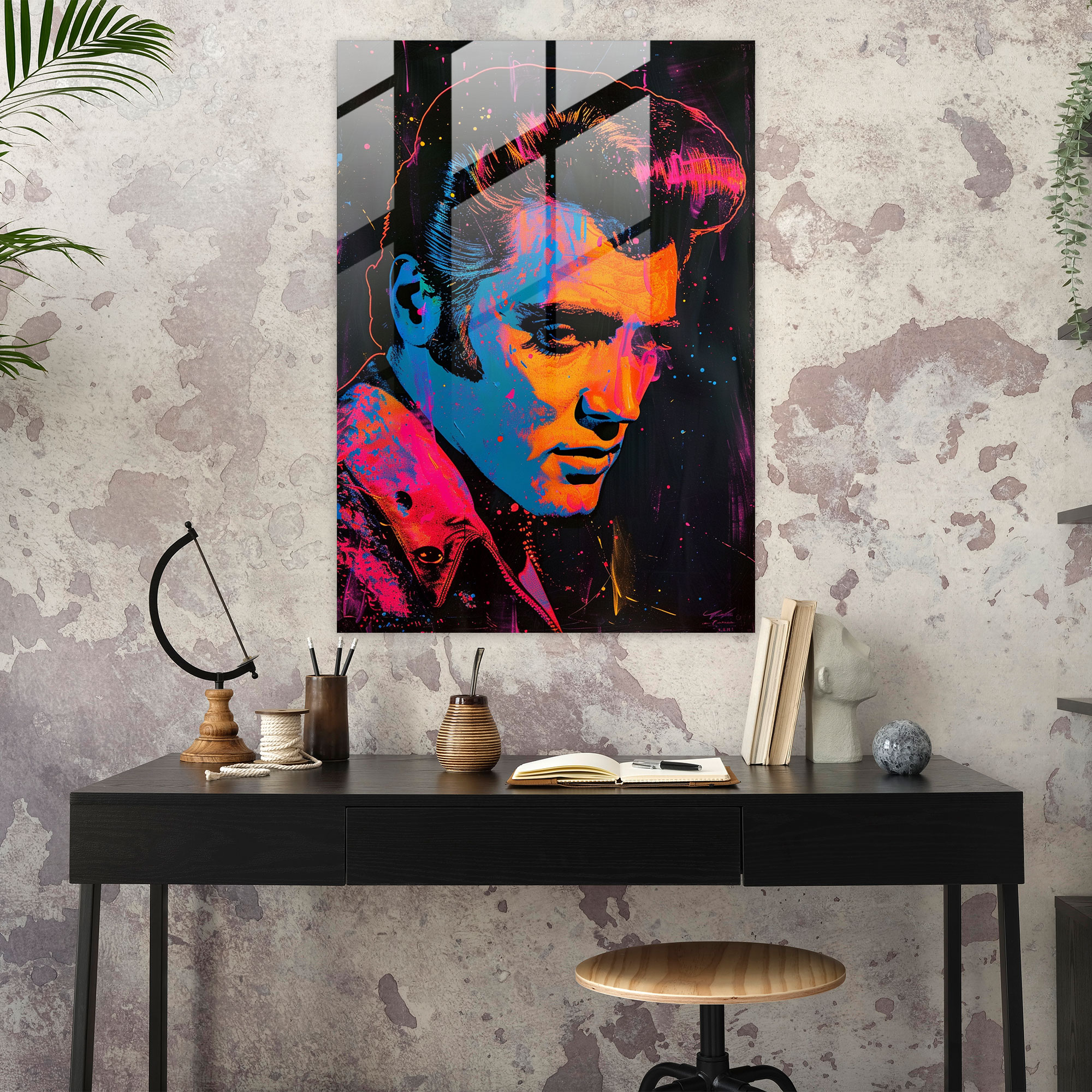 Andy Warhol Cam Tablo Elvis Presley Duvar Dekorasyonu - Modern Sanat Duvar Dekorasyonu