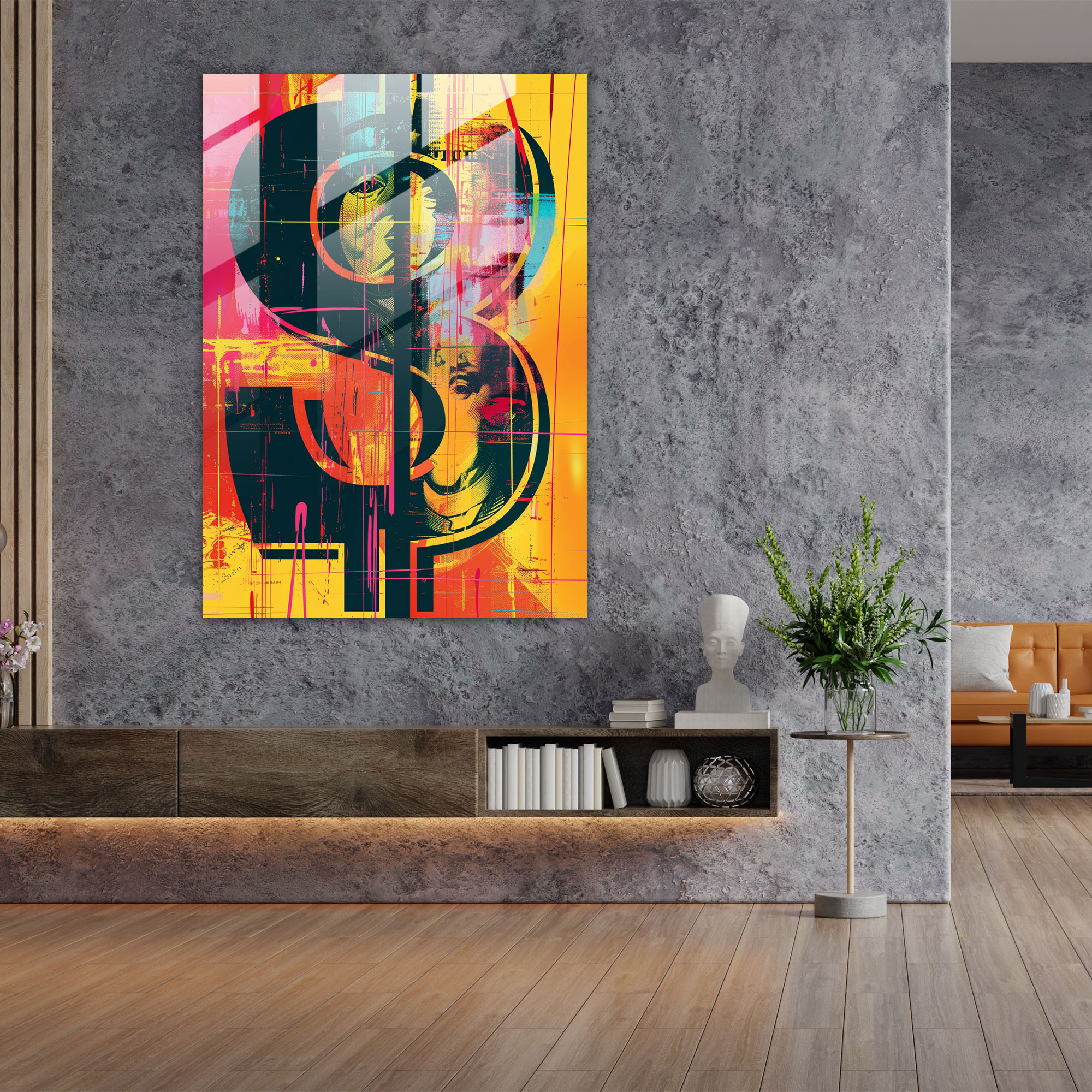Andy Warhol Dolar İşaretleri Cam Tablo Modern Ev Dekorasyonu