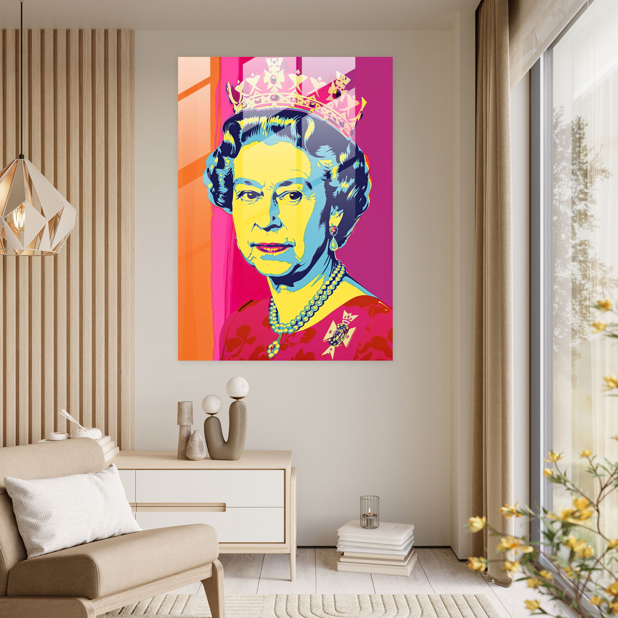 Queen Elizabeth II Cam Tablo Andy Warhol Duvar Sanatı