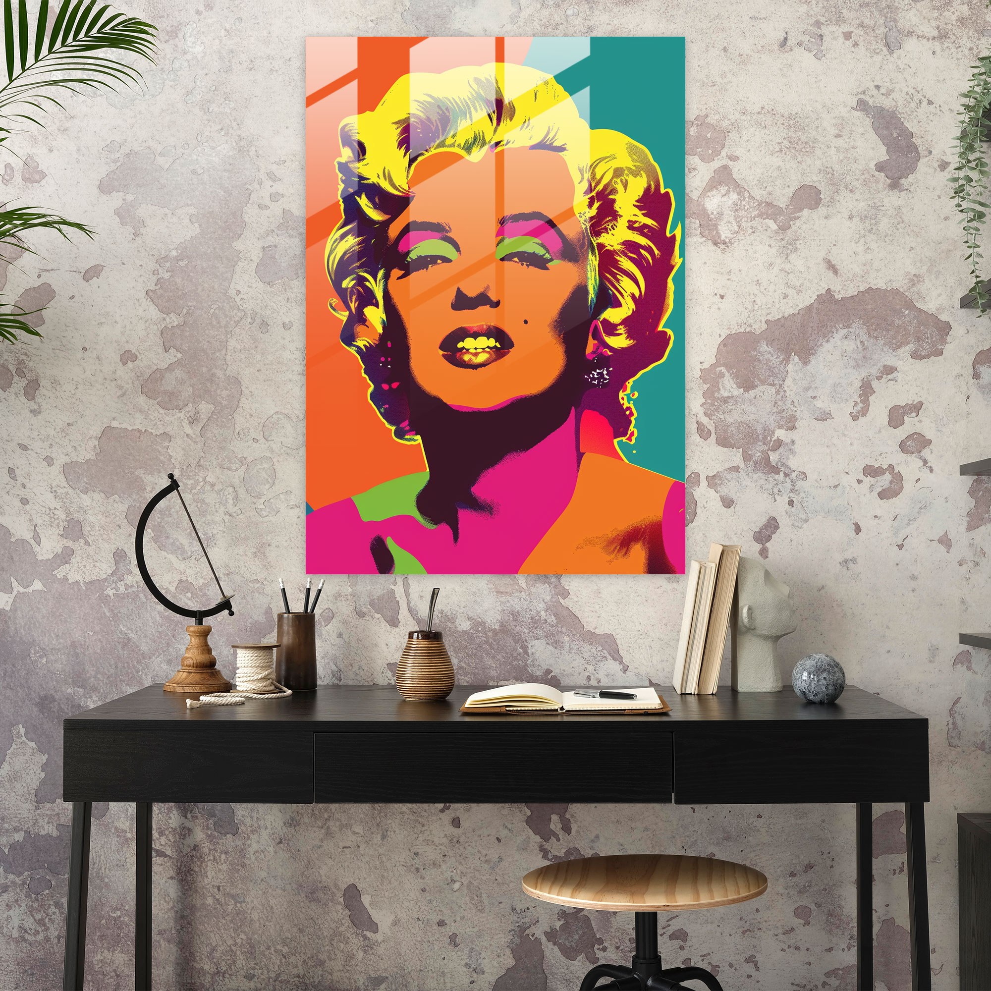 Andy Warhol Cam Tablo Pop Sanat Portresi - Cam Duvar Sanatı Pop Sanat Cam Tablo