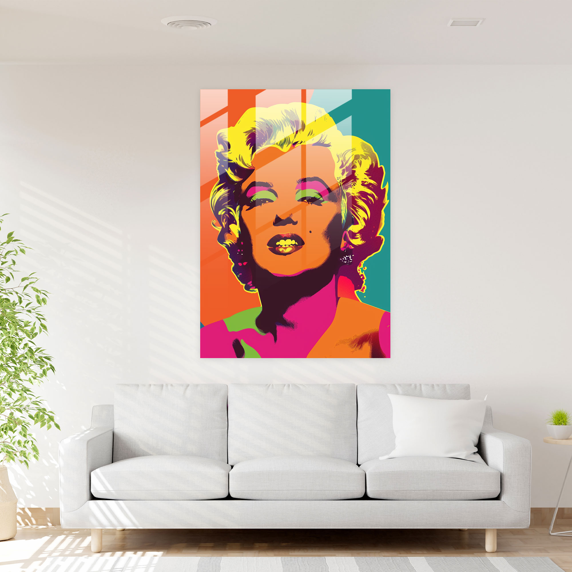 Andy Warhol Cam Tablo Pop Sanat Portresi - Cam Duvar Sanatı Pop Sanat Cam Tablo