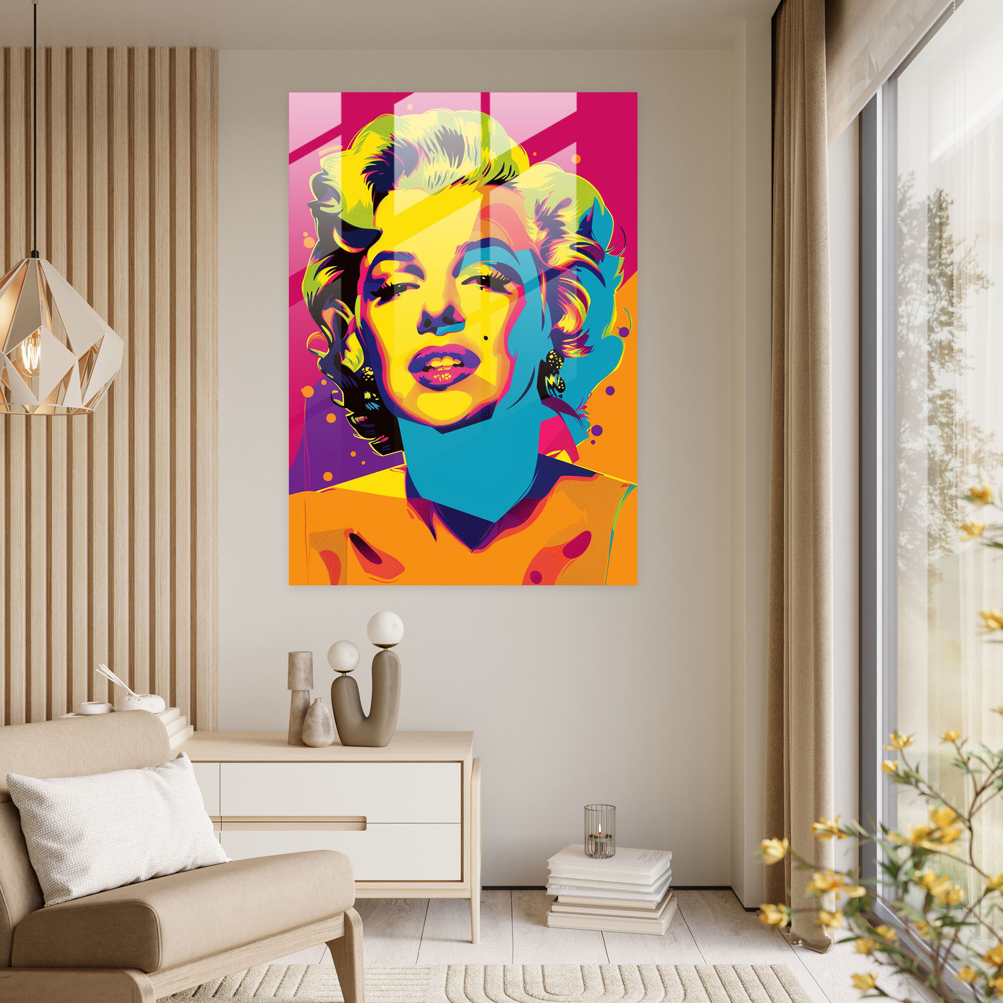 Andy Warhol Cam Tablo - Marilyn Monroe Pop Sanat - Canlı Renkler Duvar Dekorasyonu
