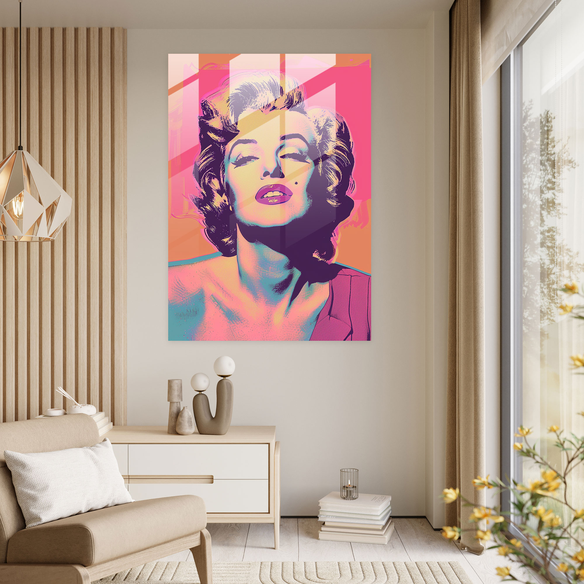 Andy Warhol Cam Tablo - Pastel Renkler - Duvar Dekorasyonu Modern Sanat