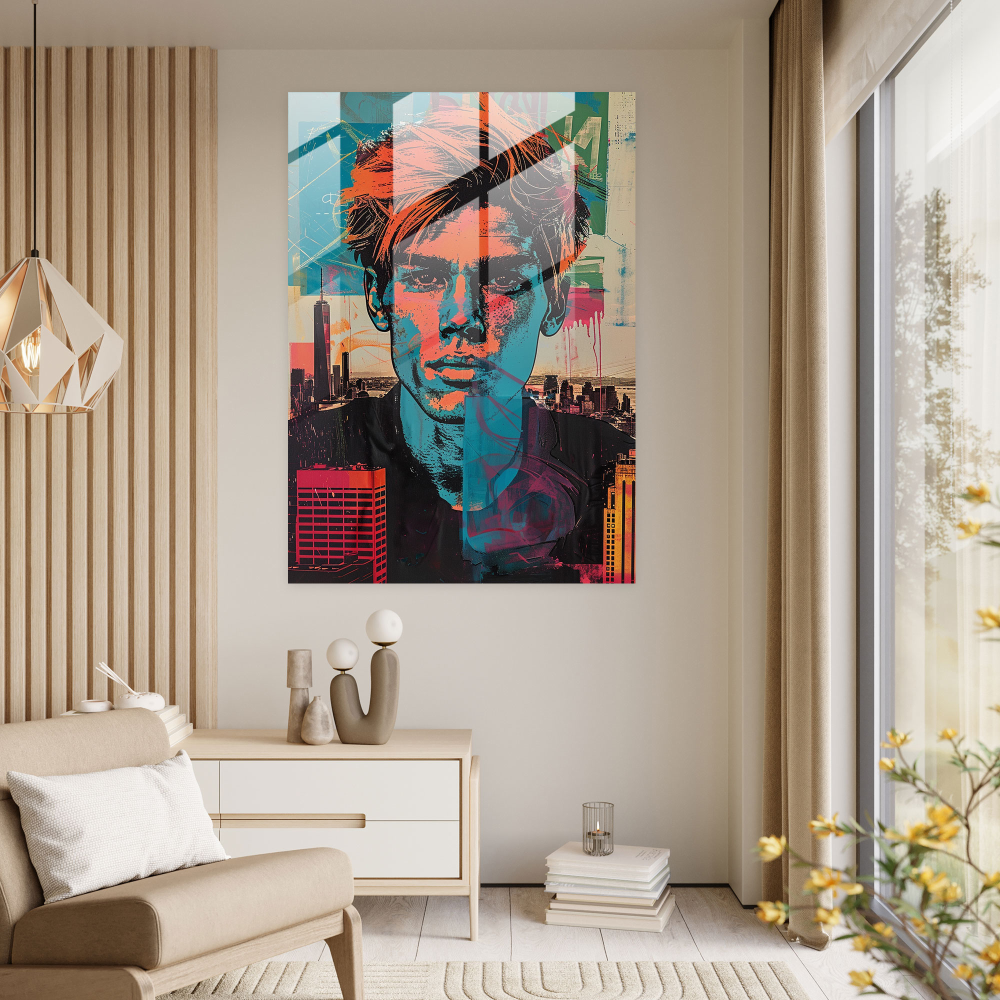 Andy Warhol Cam Tablo - Renkli Pop Sanat Portresi - Duvar Dekorasyonu Ev Dekorasyonu