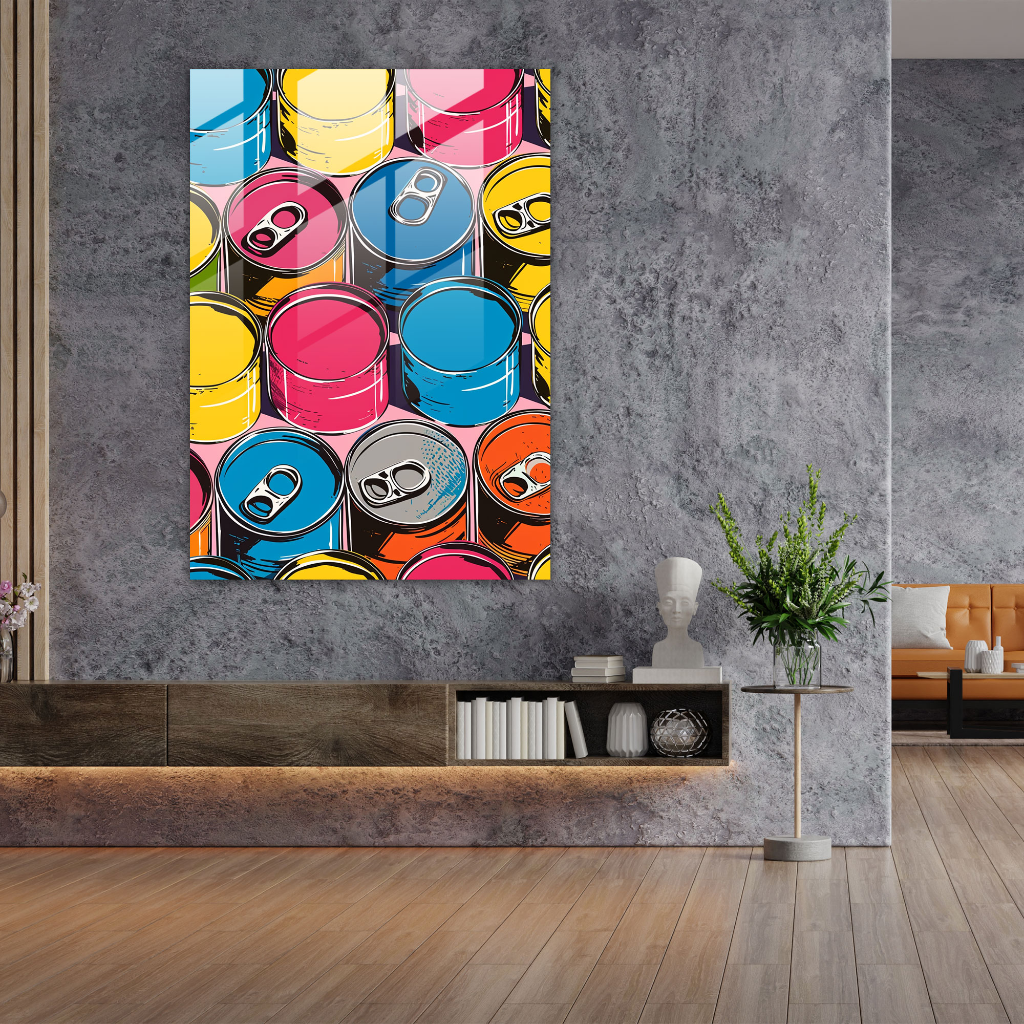 Andy Warhol Ev Dekorasyonu - Efsanevi Çorba Kutuları Deseni - Duvar Dekorasyonu Cam Tablo