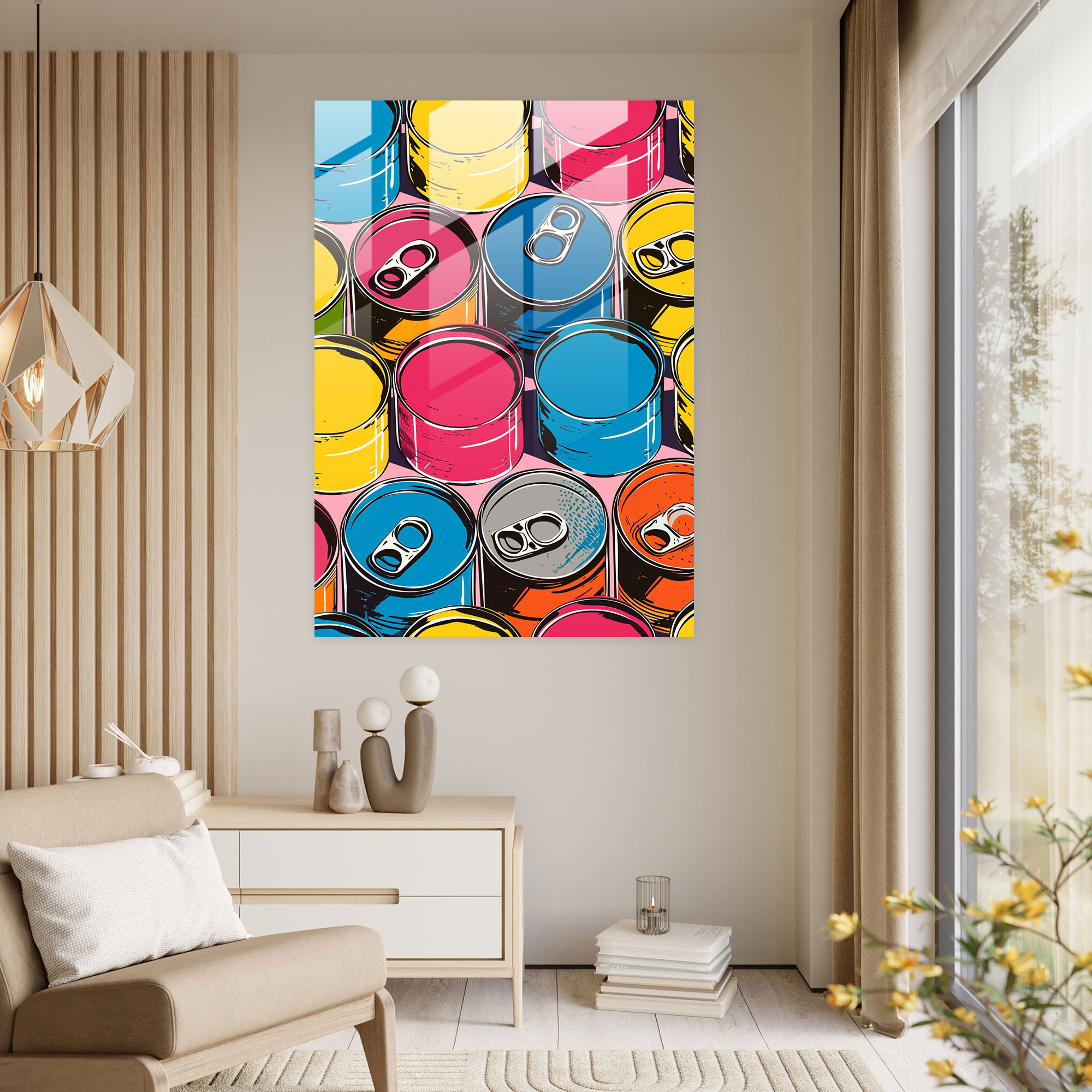Andy Warhol Ev Dekorasyonu - Efsanevi Çorba Kutuları Deseni - Duvar Dekorasyonu Cam Tablo
