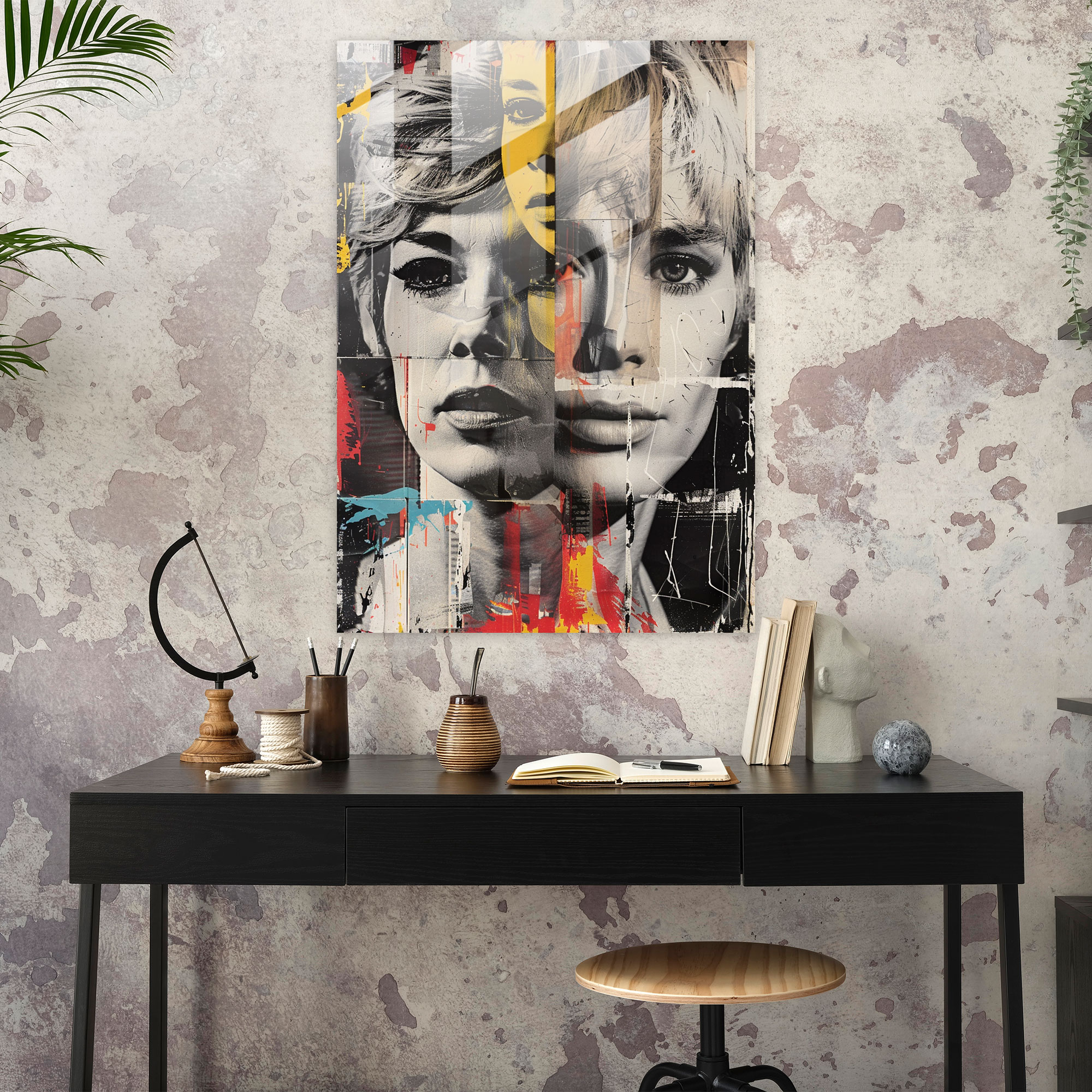 Andy Warhol Portre Kolajı Cam Tablo - Ünlü Portre Kolaj - Duvar Dekorasyonu