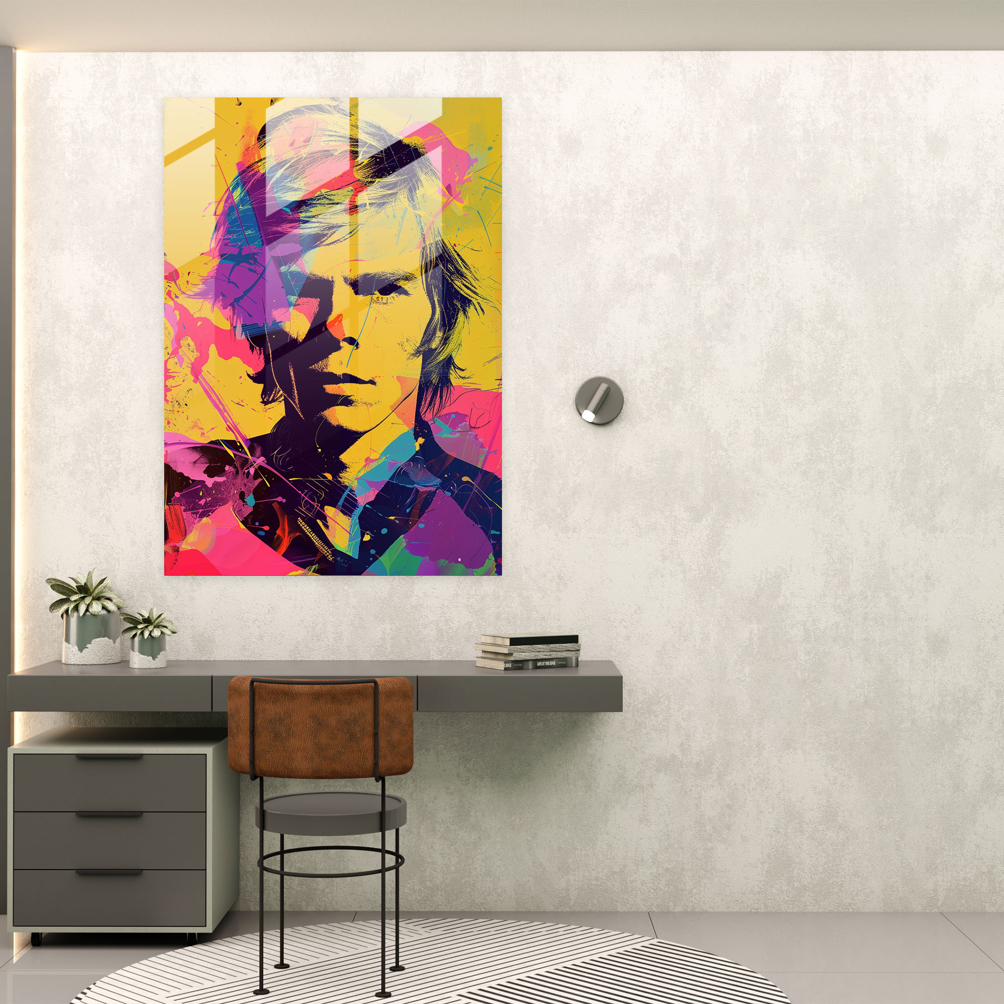 Andy Warhol Cam Tablo - Müzisyen Portresi - Modern Sanat - Cam Duvar Sanatı