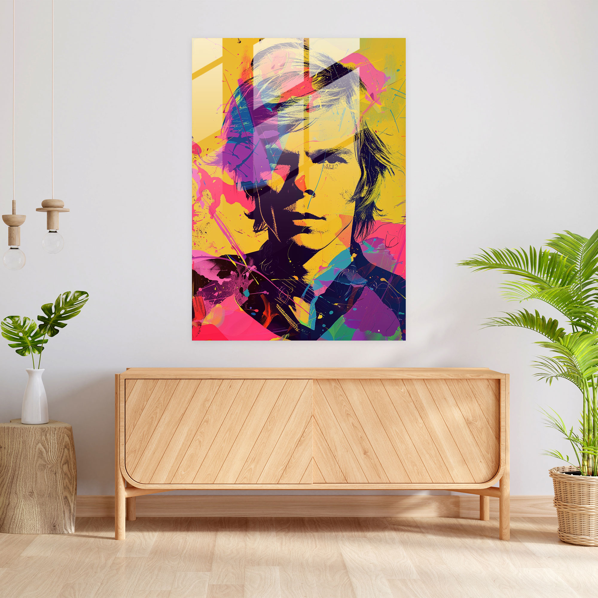Andy Warhol Cam Tablo - Müzisyen Portresi - Modern Sanat - Cam Duvar Sanatı
