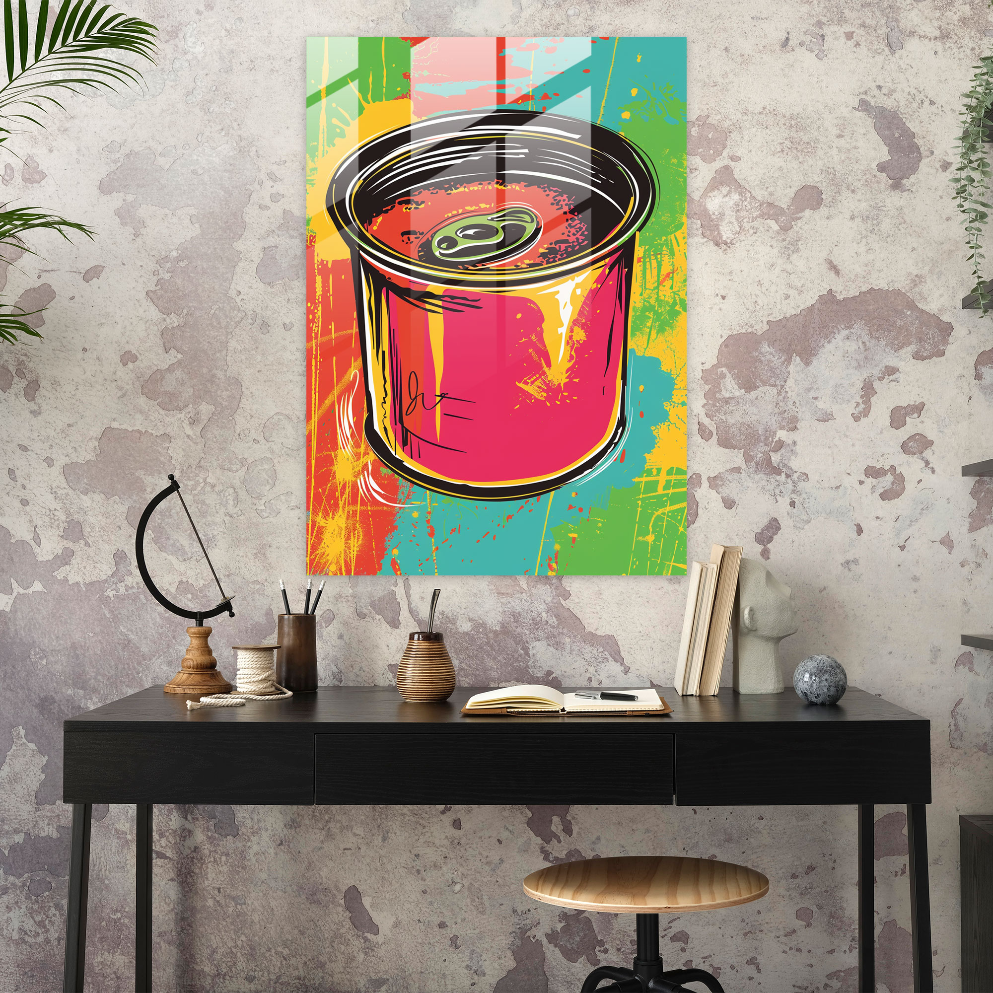 Andy Warhol Cam Tablo - Renkli Pop Sanat Çorba Kutusu Cam Duvar Sanatı - Ev Dekorasyonu ve Modern Sanat