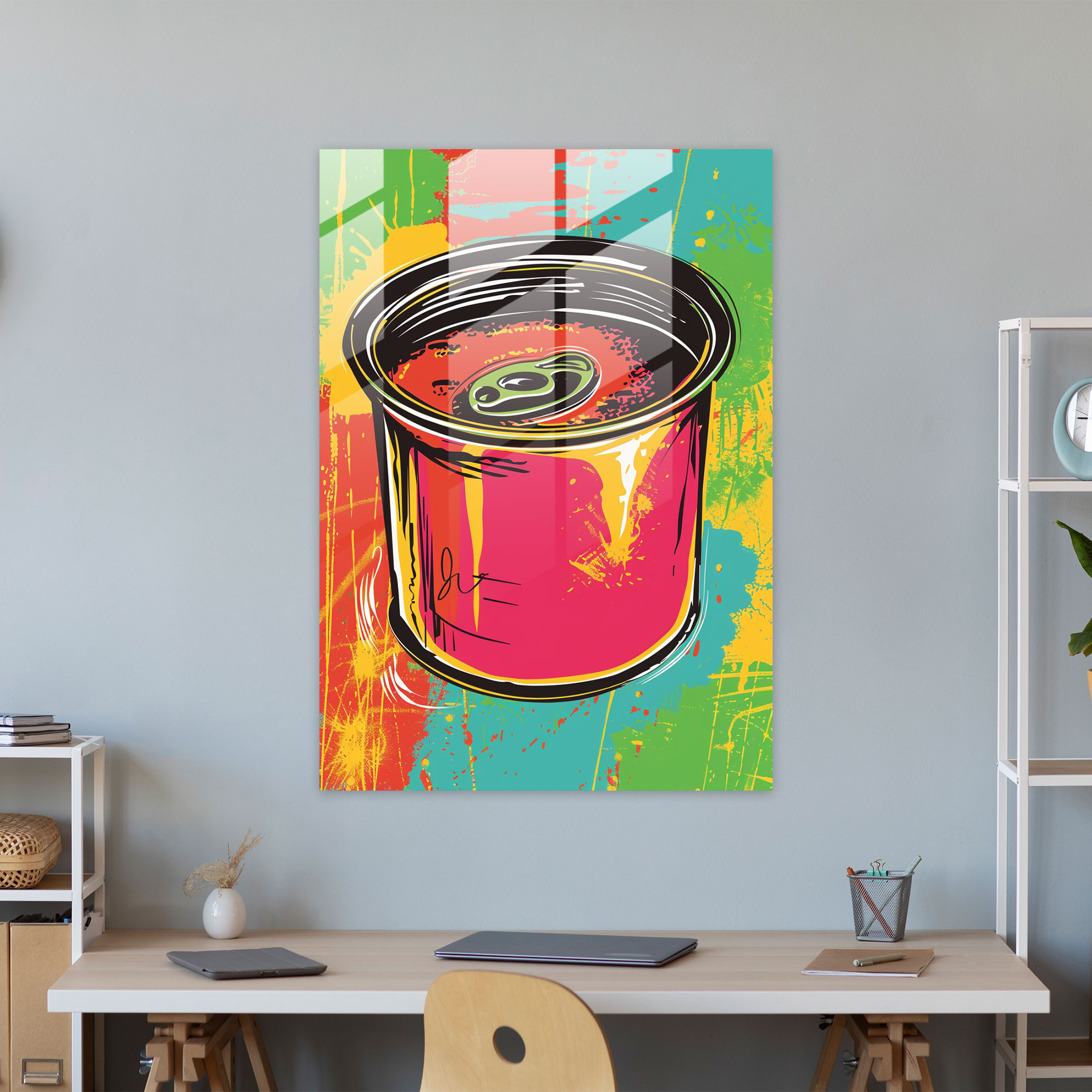 Andy Warhol Cam Tablo - Renkli Pop Sanat Çorba Kutusu Cam Duvar Sanatı - Ev Dekorasyonu ve Modern Sanat