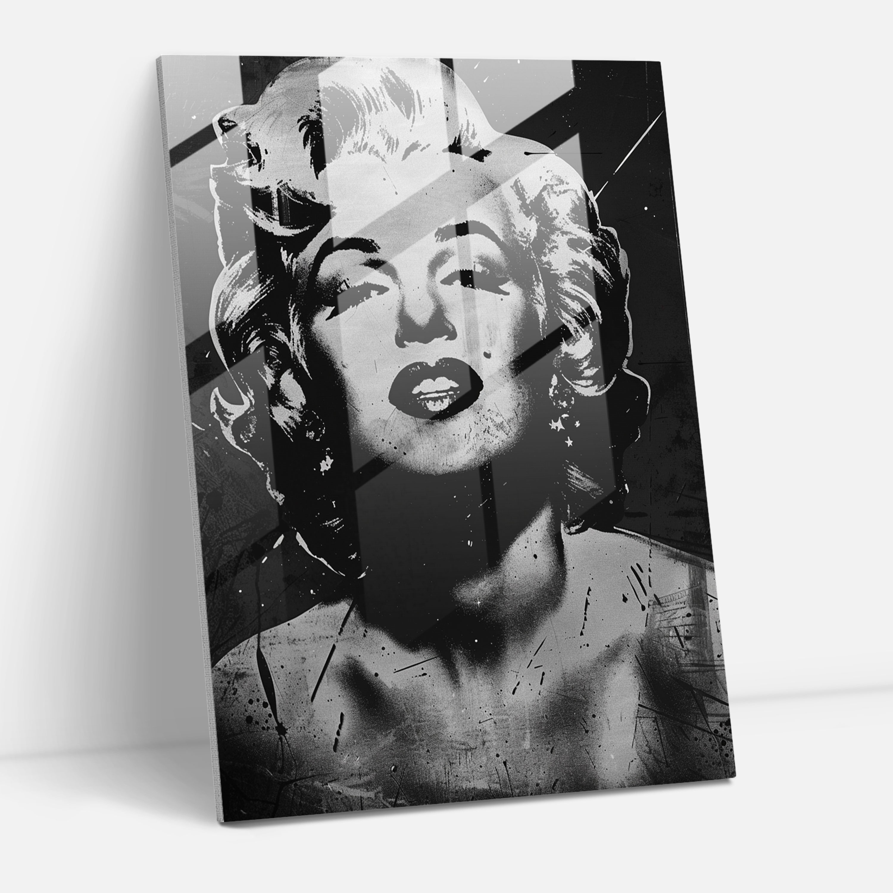 Andy Warhol Cam Tablosu - Marilyn Monroe Siyah Beyaz Portre Cam Duvar Sanatı