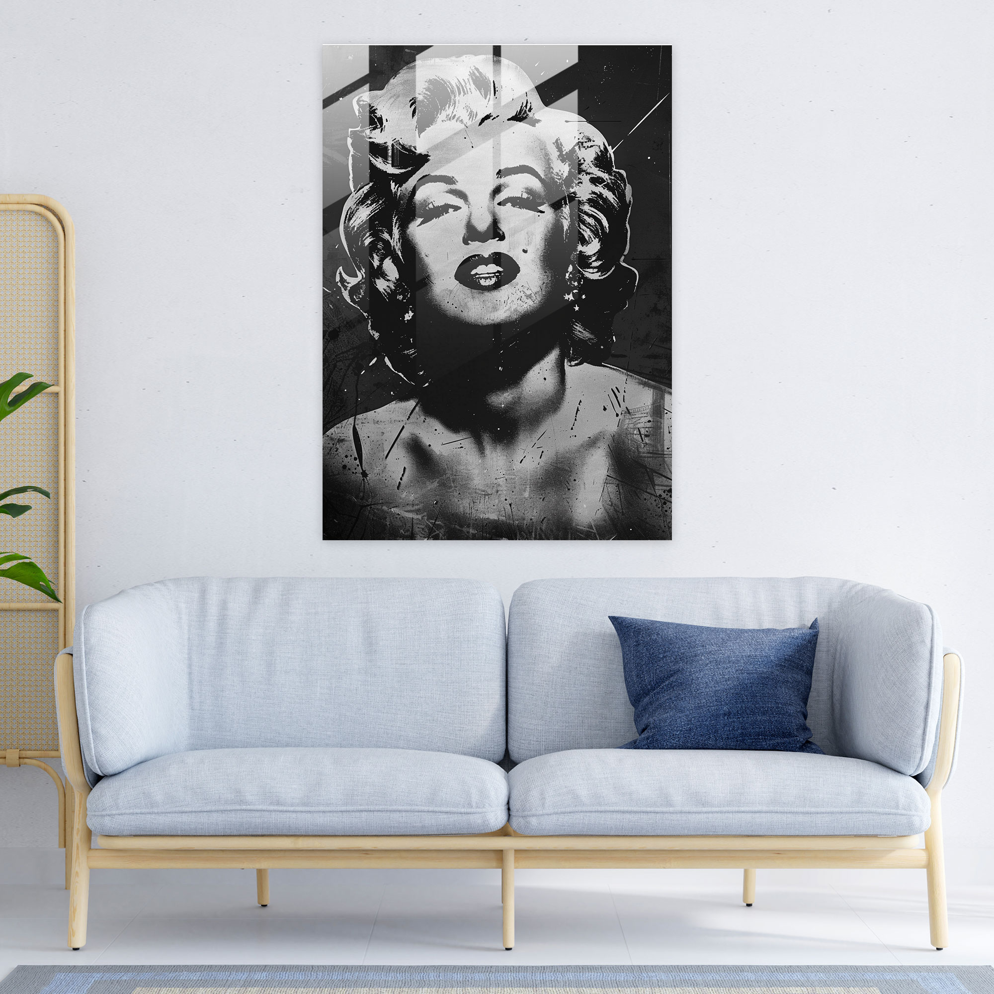 Andy Warhol Cam Tablosu - Marilyn Monroe Siyah Beyaz Portre Cam Duvar Sanatı