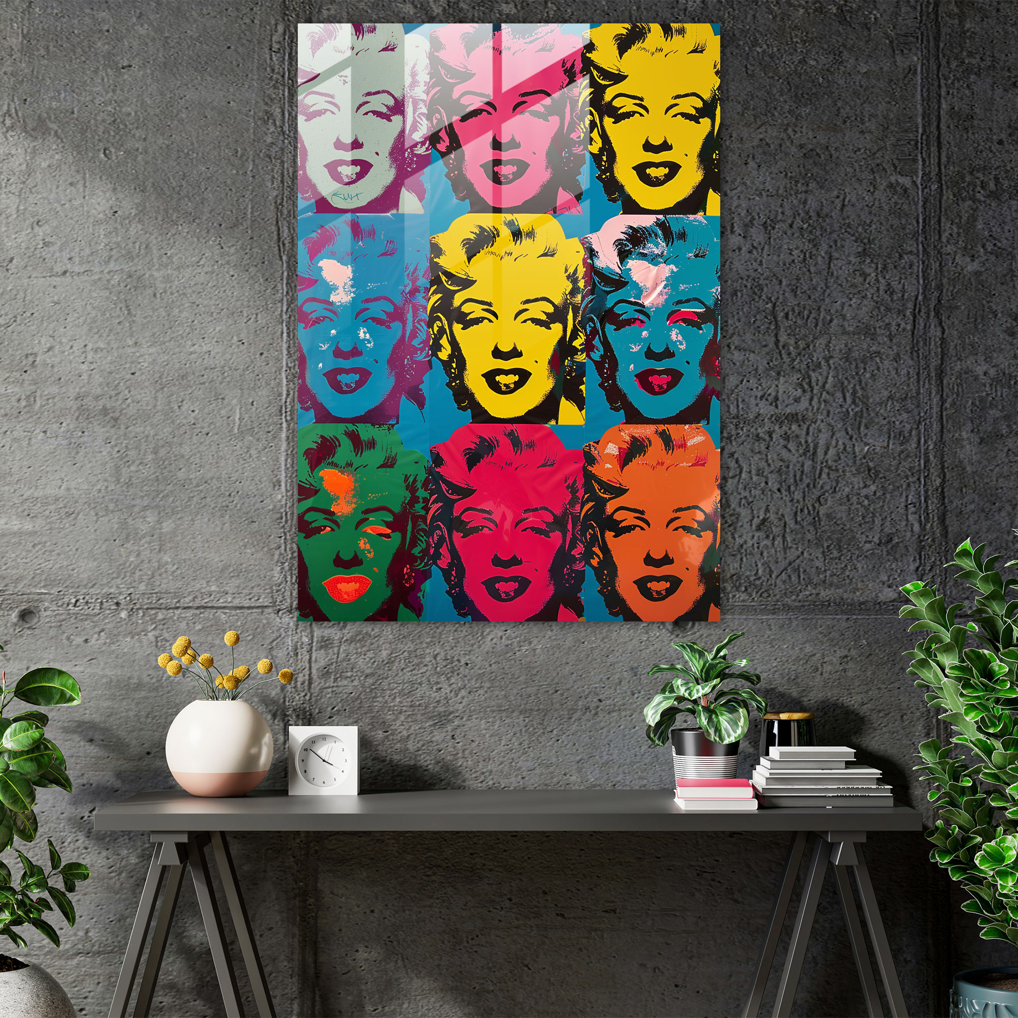Andy Warhol Cam Tablo Pop Sanat Ev Dekorasyonu Duvar Dekorasyonu - Modern Sanat Pop Sanat