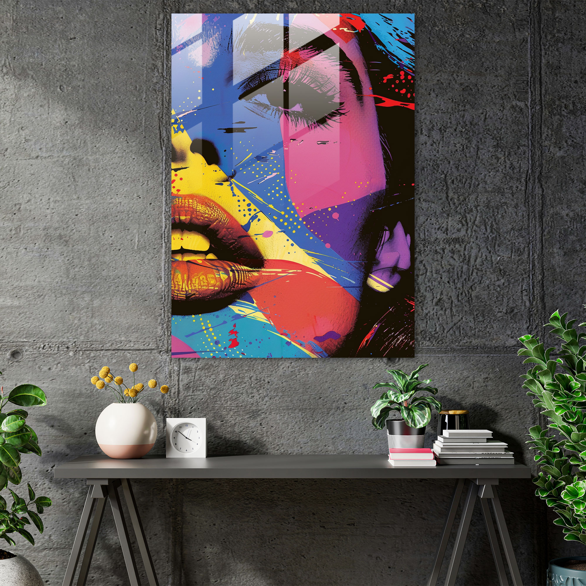 Andy Warhol Cam Tablo Oyunbaz Pop Sanat Ev Dekorasyonu Renkli Cam Sanat - Andy Warhol Modern Sanat Oyunbaz Cam Sanat
