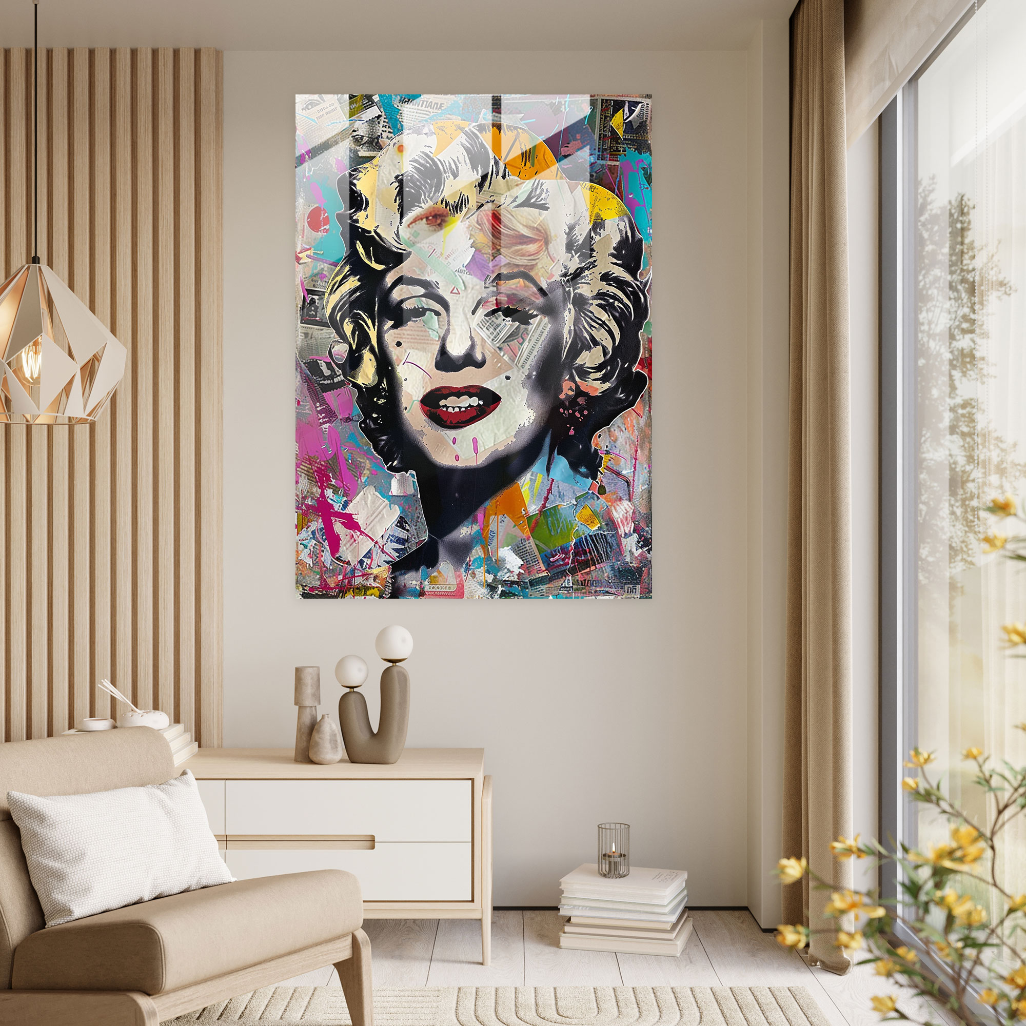 Ünlü Portreler Cam Tablo Kolajı - Andy Warhol Cam Sanatı Cam Duvar Sanatı Ev Dekorasyonu