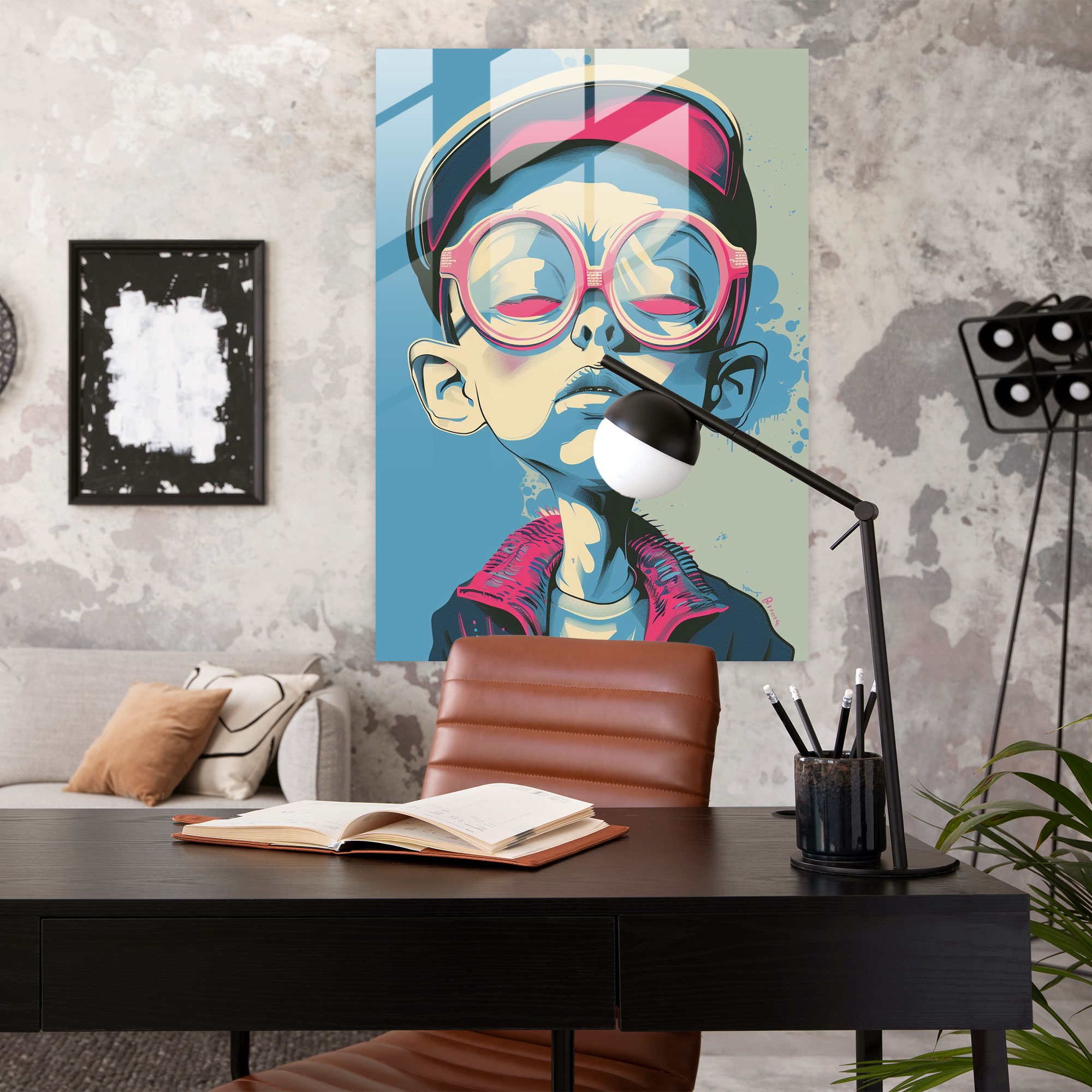 Retro Çizgi Film Karakterleri Cam Tablo Sanatı - Andy Warhol Modern Sanat Cam Tablo Cam Duvar Sanatı