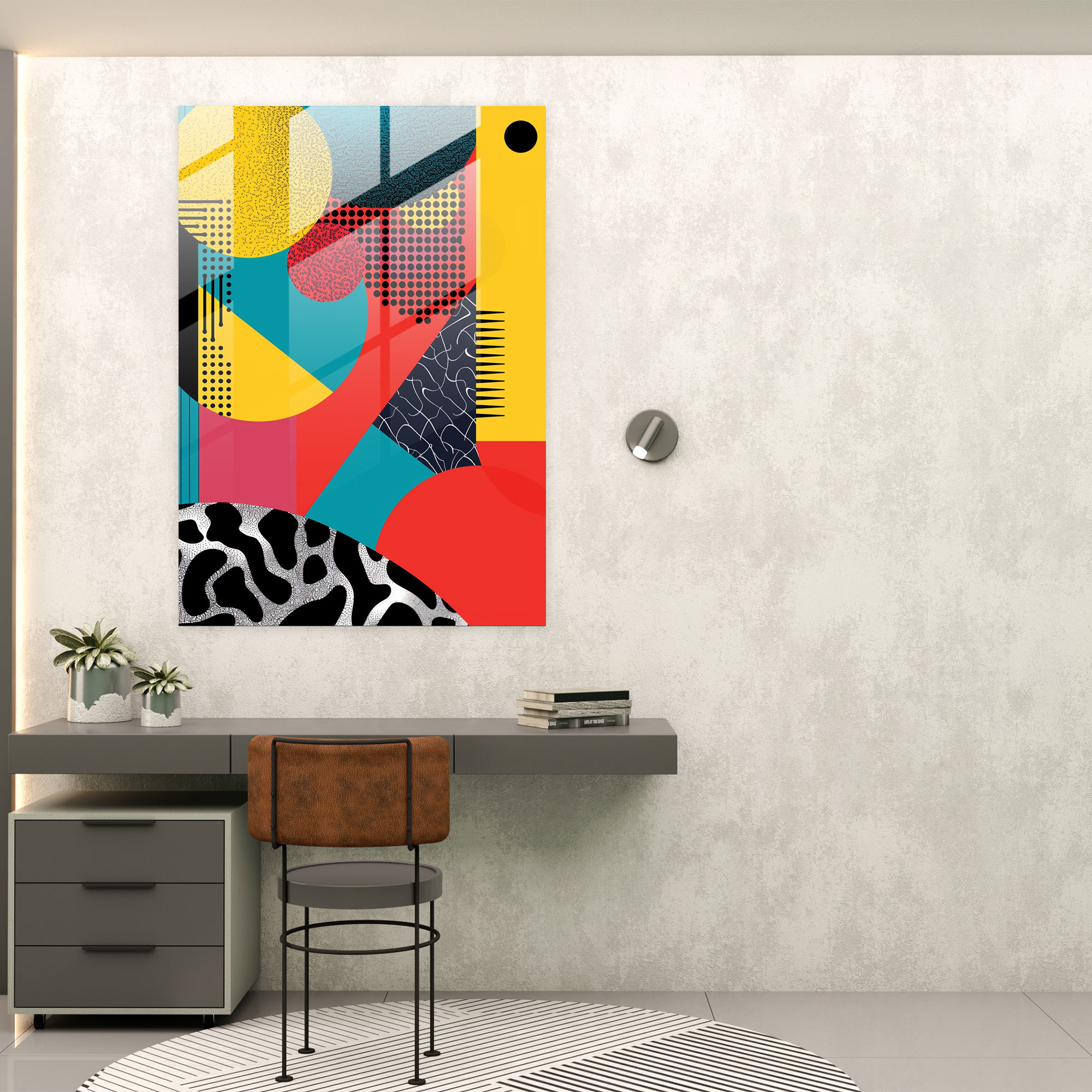 Andy Warhol Cam Tablo - Soyut Geometrik Desenler - Ev Dekorasyonu Cam Duvar Sanatı
