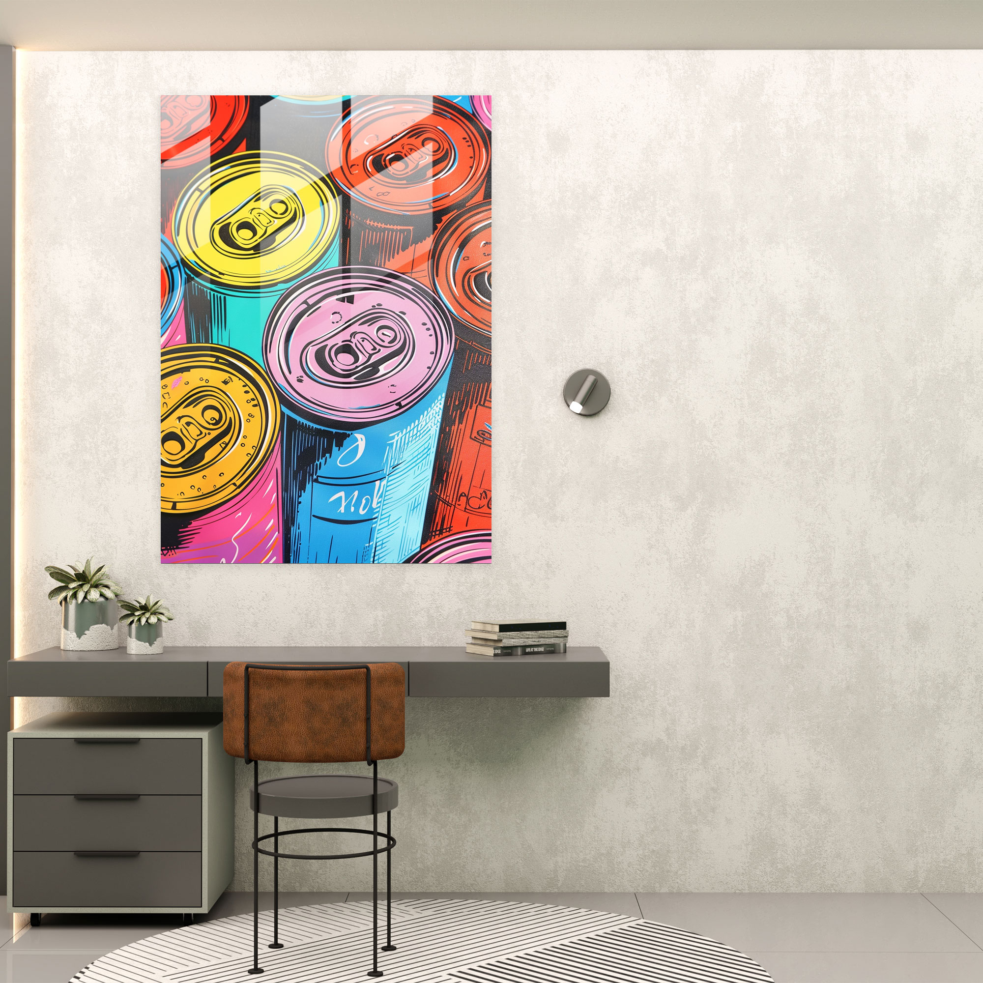 Andy Warhol Cam Tablo - Renkli Çorba Kutuları - Modern Sanat