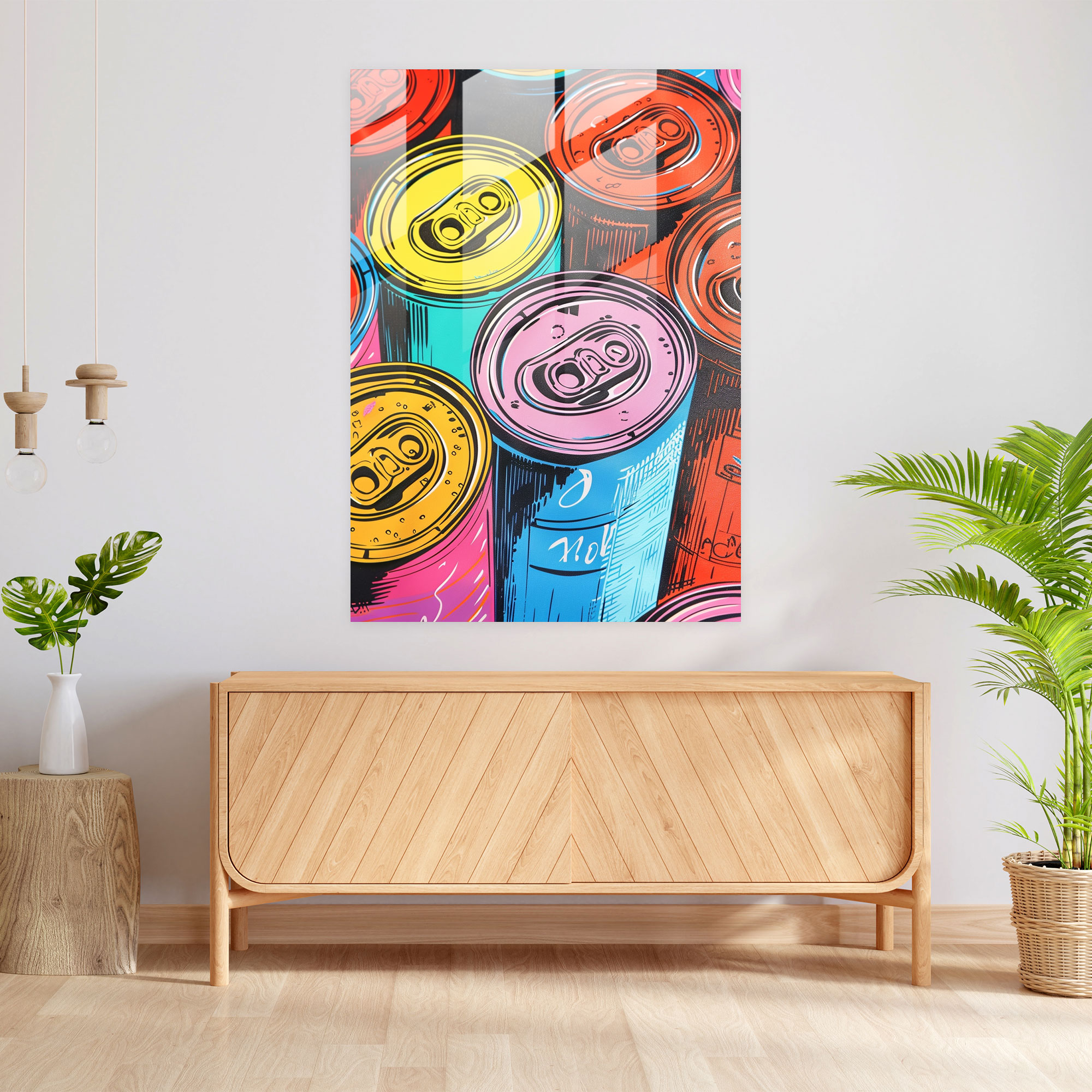Andy Warhol Cam Tablo - Renkli Çorba Kutuları - Modern Sanat