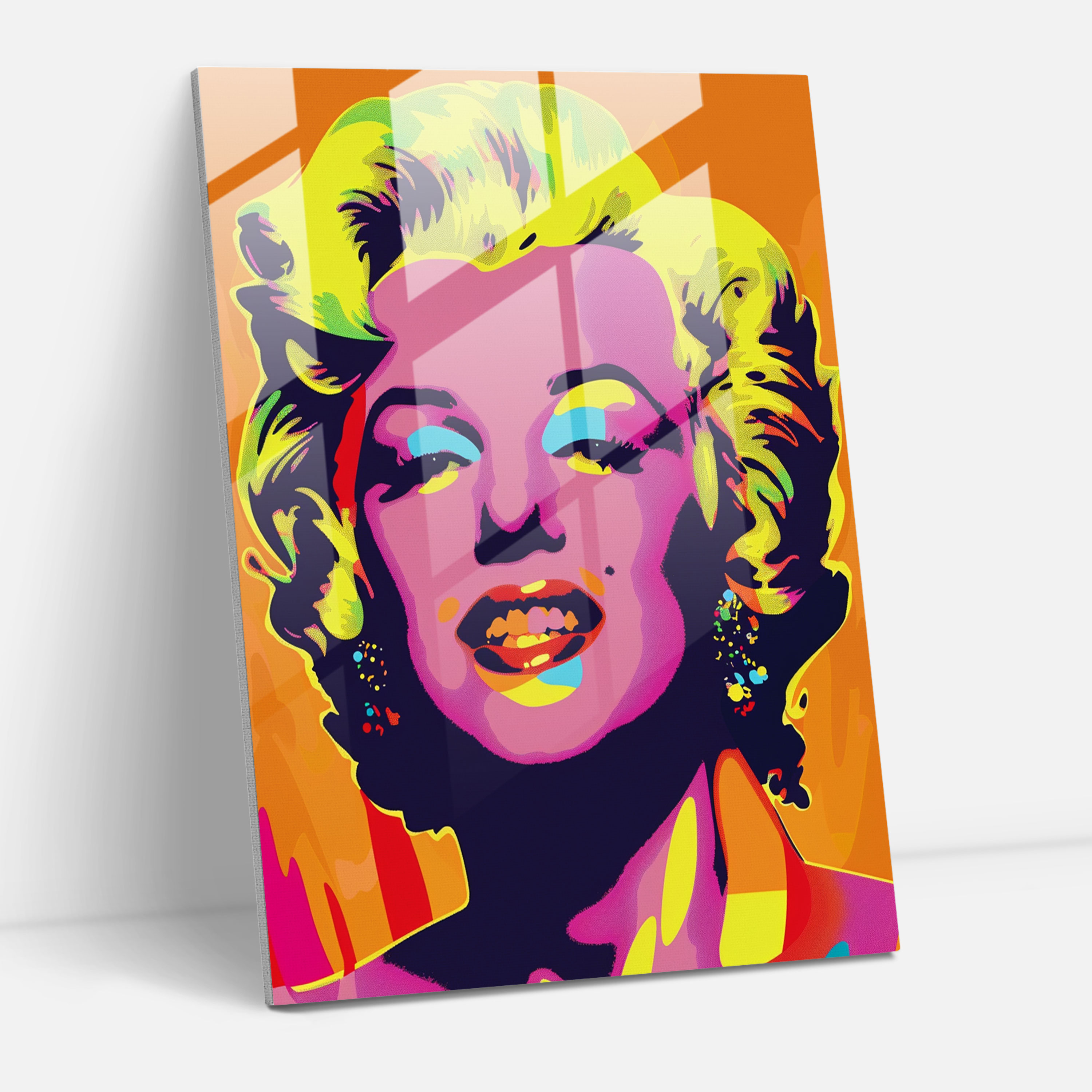 Renkli Marilyn Monroe Portresi - Andy Warhol Cam Tablo Modern Sanat