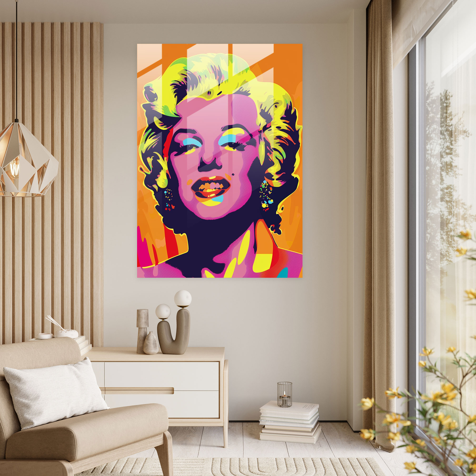 Renkli Marilyn Monroe Portresi - Andy Warhol Cam Tablo Modern Sanat