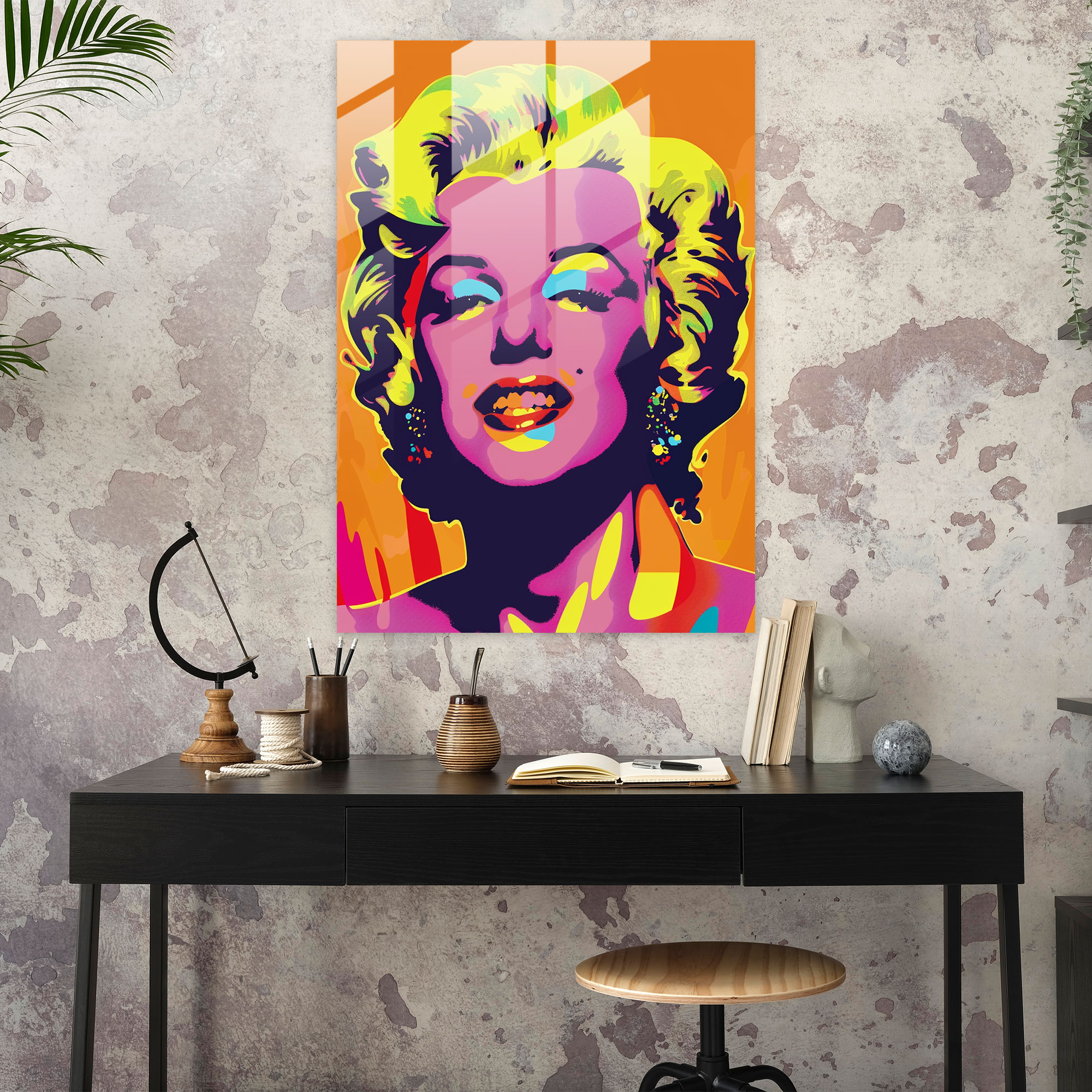 Renkli Marilyn Monroe Portresi - Andy Warhol Cam Tablo Modern Sanat