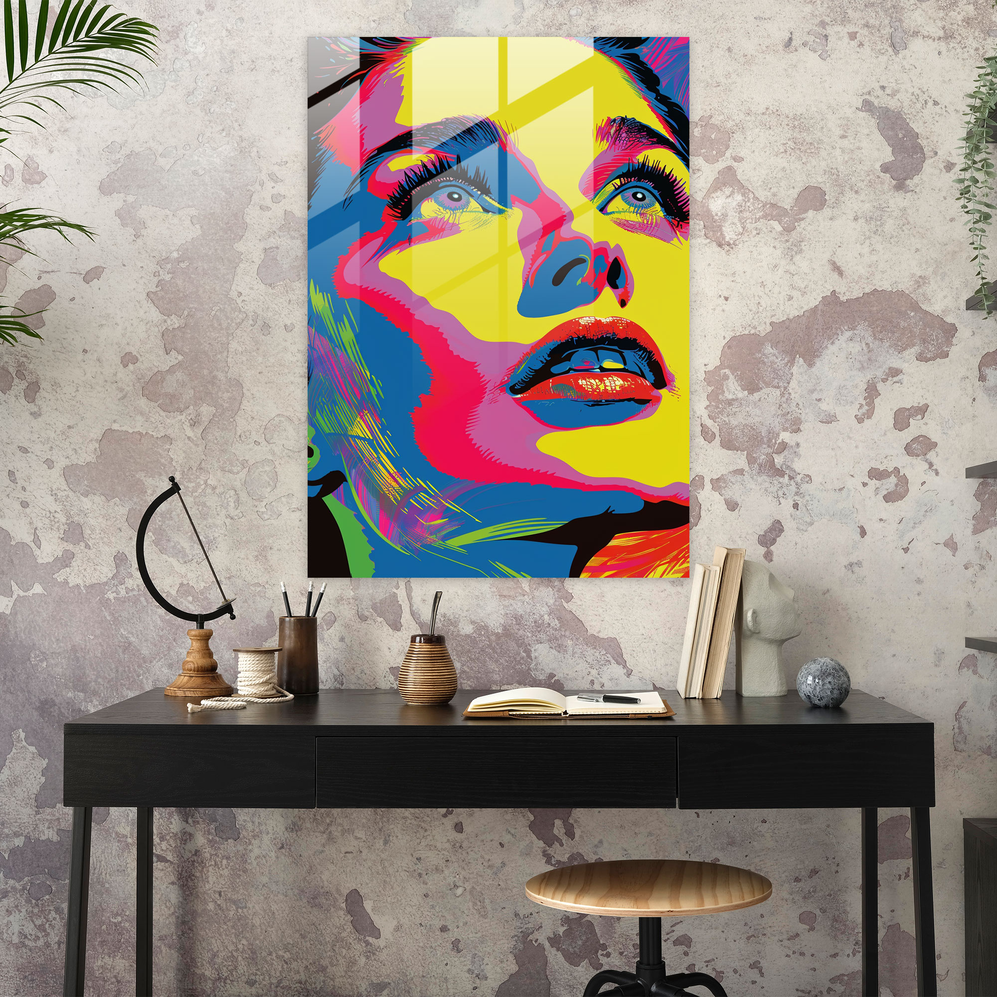 Andy Warhol Cam Tablo - Renkli Pop Sanat Portresi - Duvar Dekorasyonu Cam Duvar Sanatı Ev Dekorasyonu