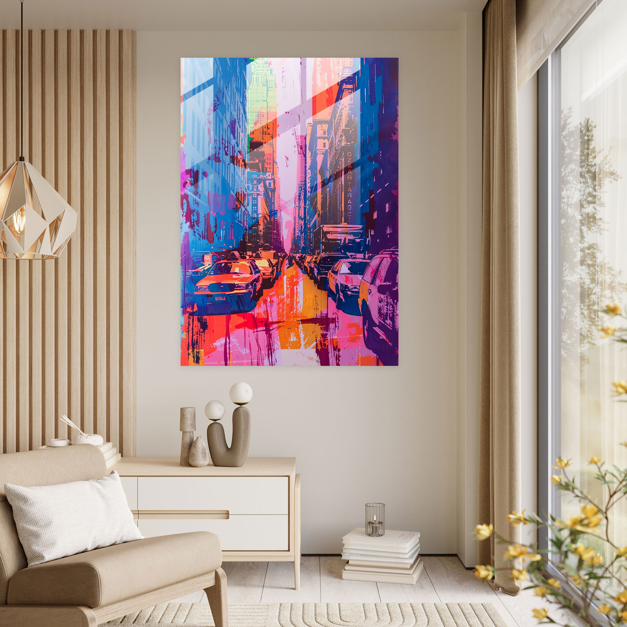 Andy Warhol Cam Tablo - Canlı Şehir Manzarası - Modern Sanat Duvar Dekorasyonu