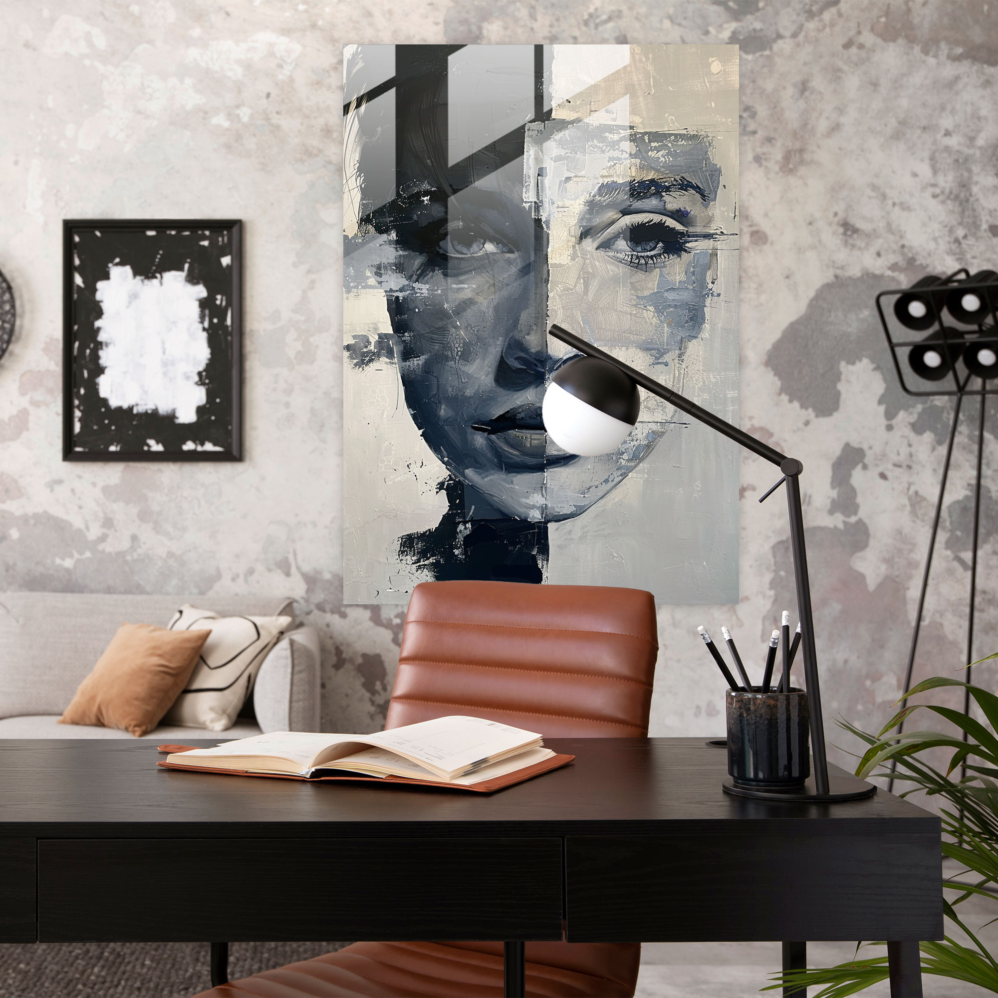 Andy Warhol Soyut Portreler Cam Tablo - Andy Warhol Monokrom Palet Cam Sanatı Sofistike