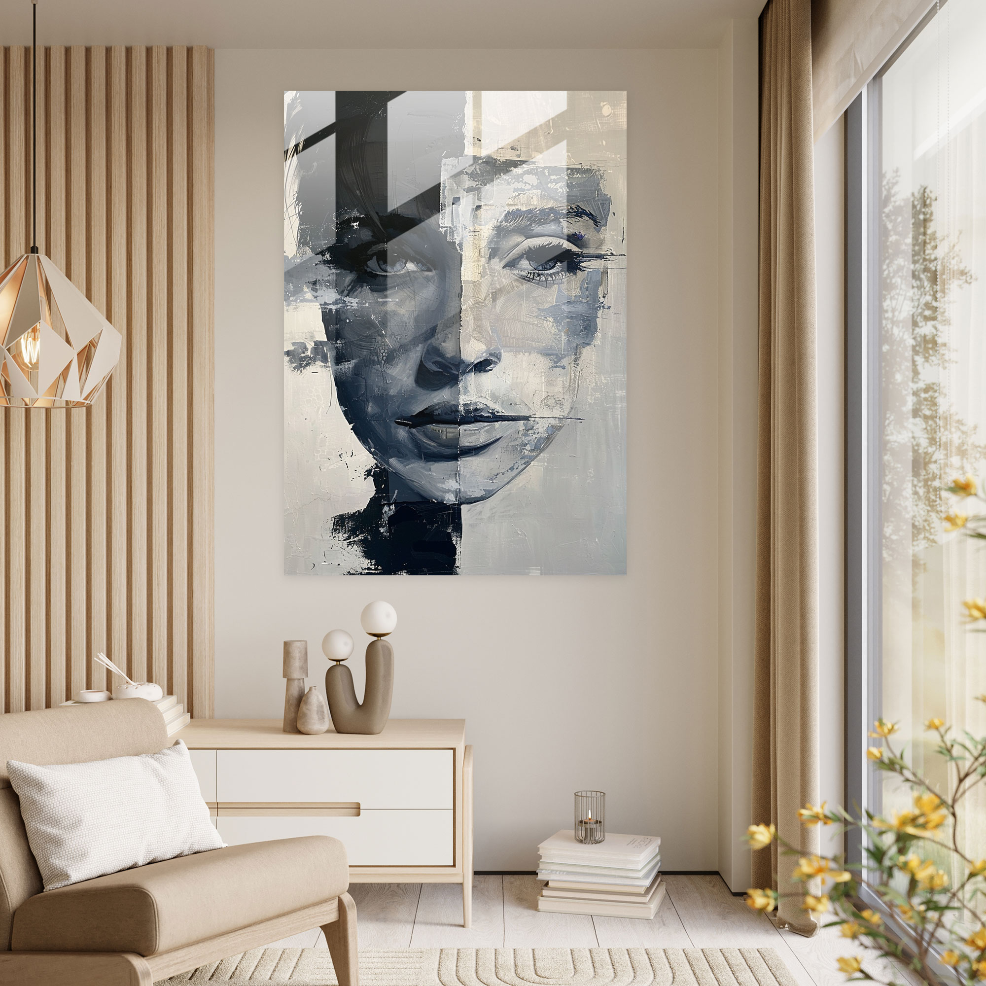Andy Warhol Soyut Portreler Cam Tablo - Andy Warhol Monokrom Palet Cam Sanatı Sofistike