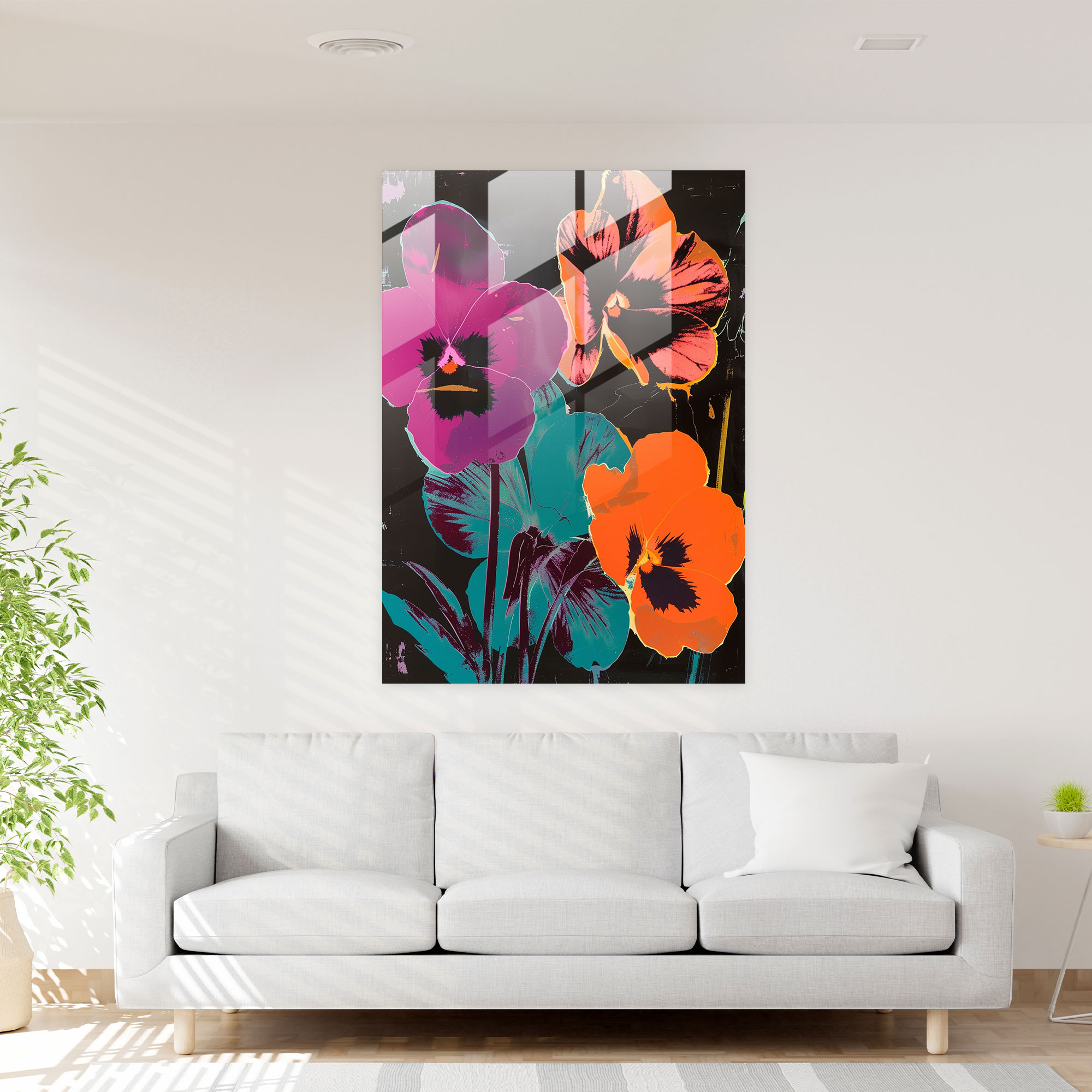 Andy Warhol Ev Dekorasyonu - Çiçekler - Andy Warhol Modern Sanat Cam Tablo Ev Dekorasyonu
