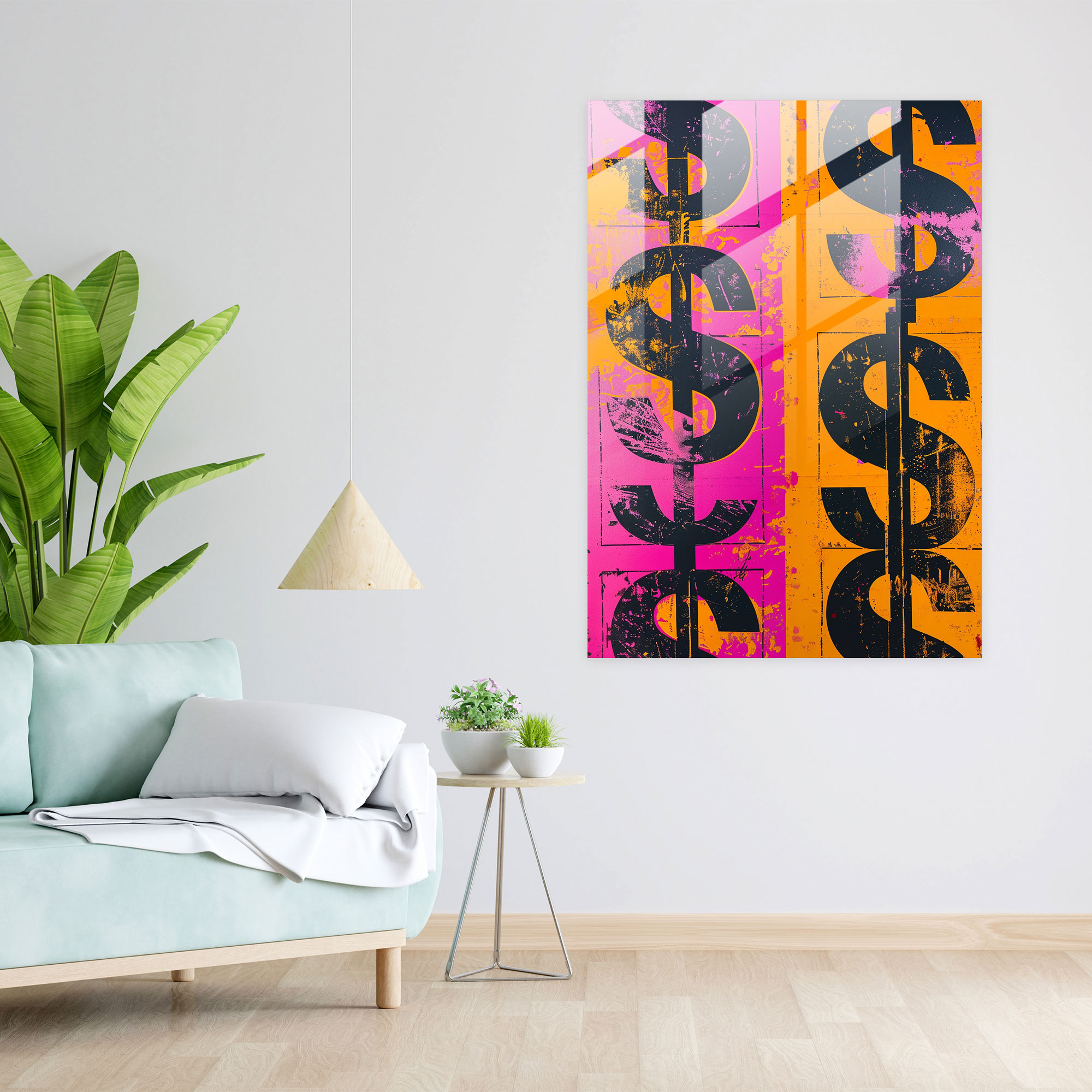 Andy Warhol Duvar Dekorasyonu - Dolar İşaretleri - Cam Tablo